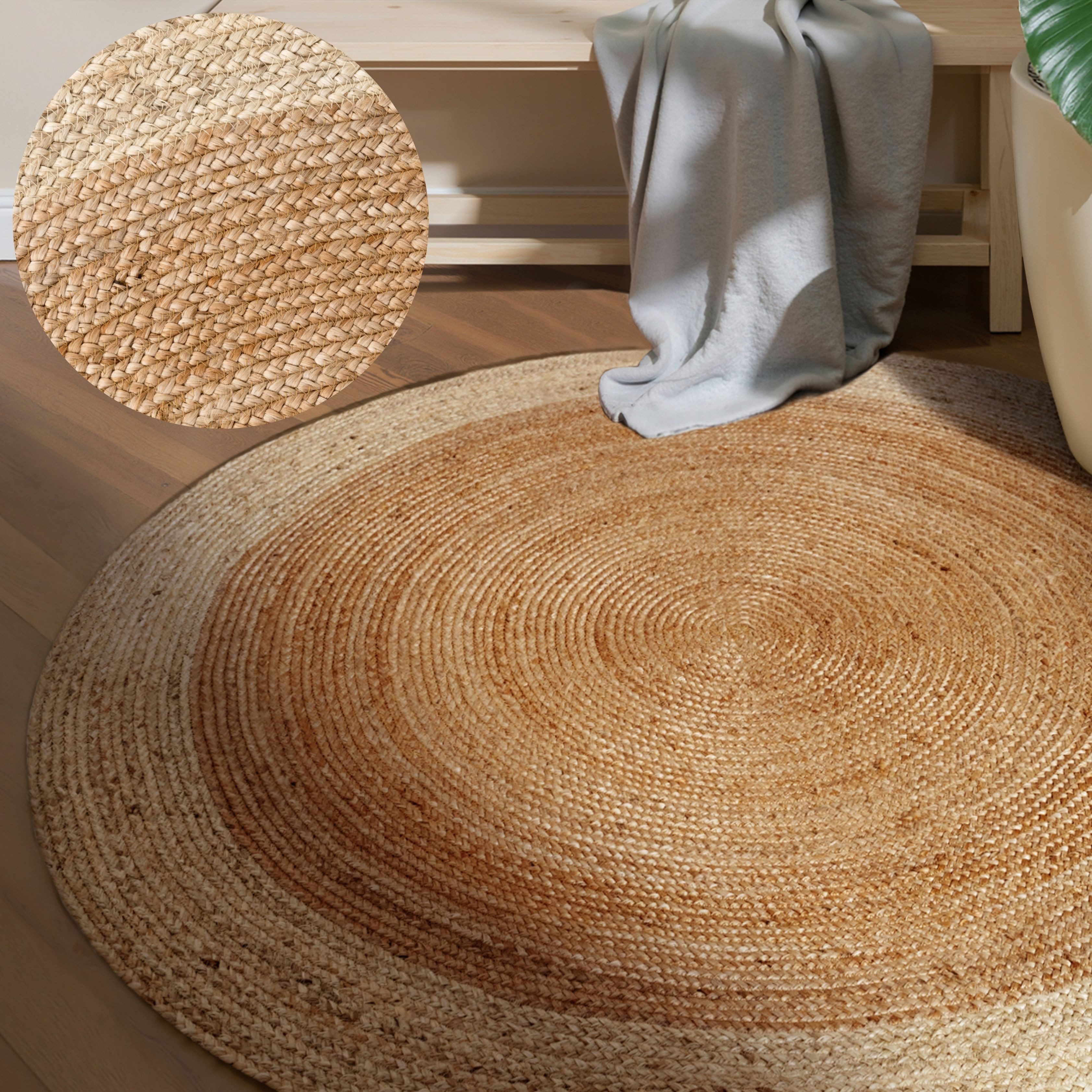 HANSE Home Teppich Jutta Juteteppich, rund, Höhe: 9 mm, 100% Jutefaser, Natur, Wohnzimmer, Esszimmer, Flur, Boho, Skandi