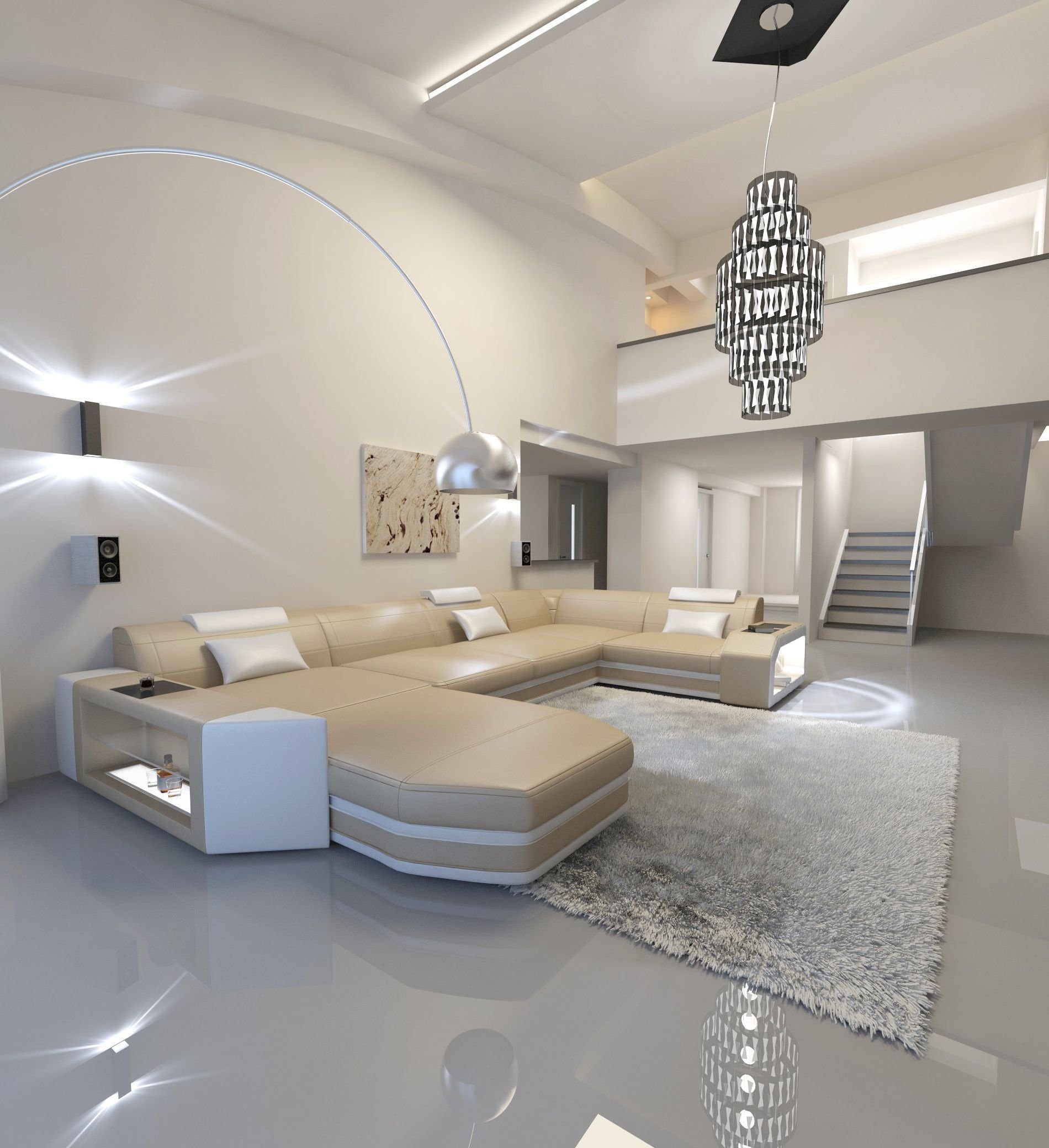 Sofa Dreams Wohnlandschaft »Presto - U Form Ledersofa«, mit LED, wahlweise  mit Bettfunktion als Schlafsofa, Designersofa