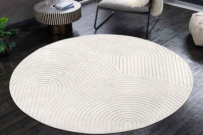 Teppich ILLUSION Ø160cm creme beige, riess-ambiente, rund, Höhe: 5 mm, Wohnzimmer · Baumwolle · Viskose · geometrisches Design · Kurzflor