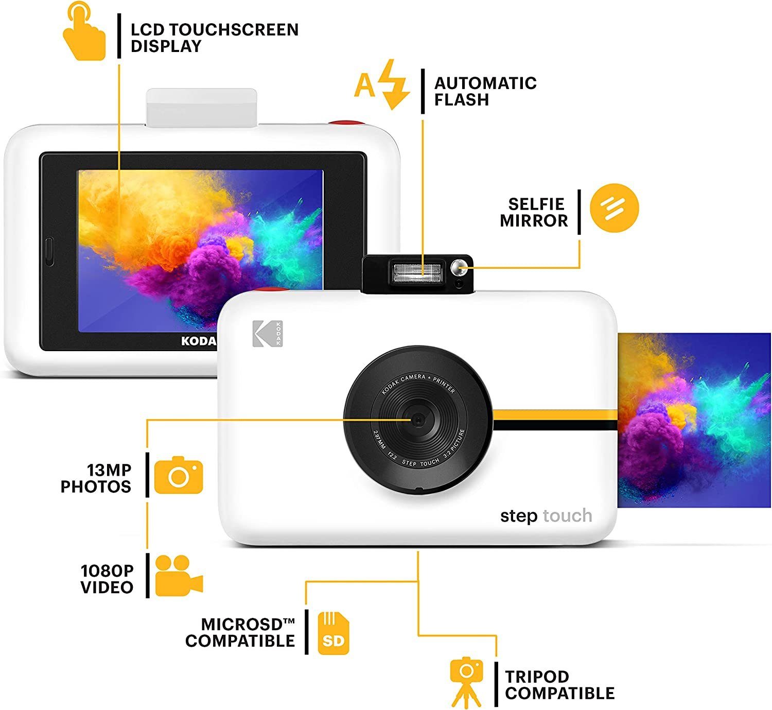 Kodak Step Touch White Sofortbildkamera (13 MP, Bluetooth, Touchscreen &  Bluetooth)