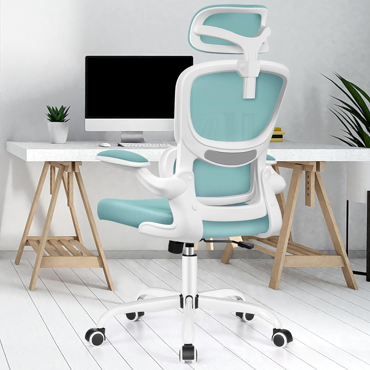 Razzor Bürostuhl (Computerstuhl mit Hochklappbaren Neigungsfunktion 90°-135° Schreibtischstuhl mit Ergonomisch, Netz Armlehnen), aus