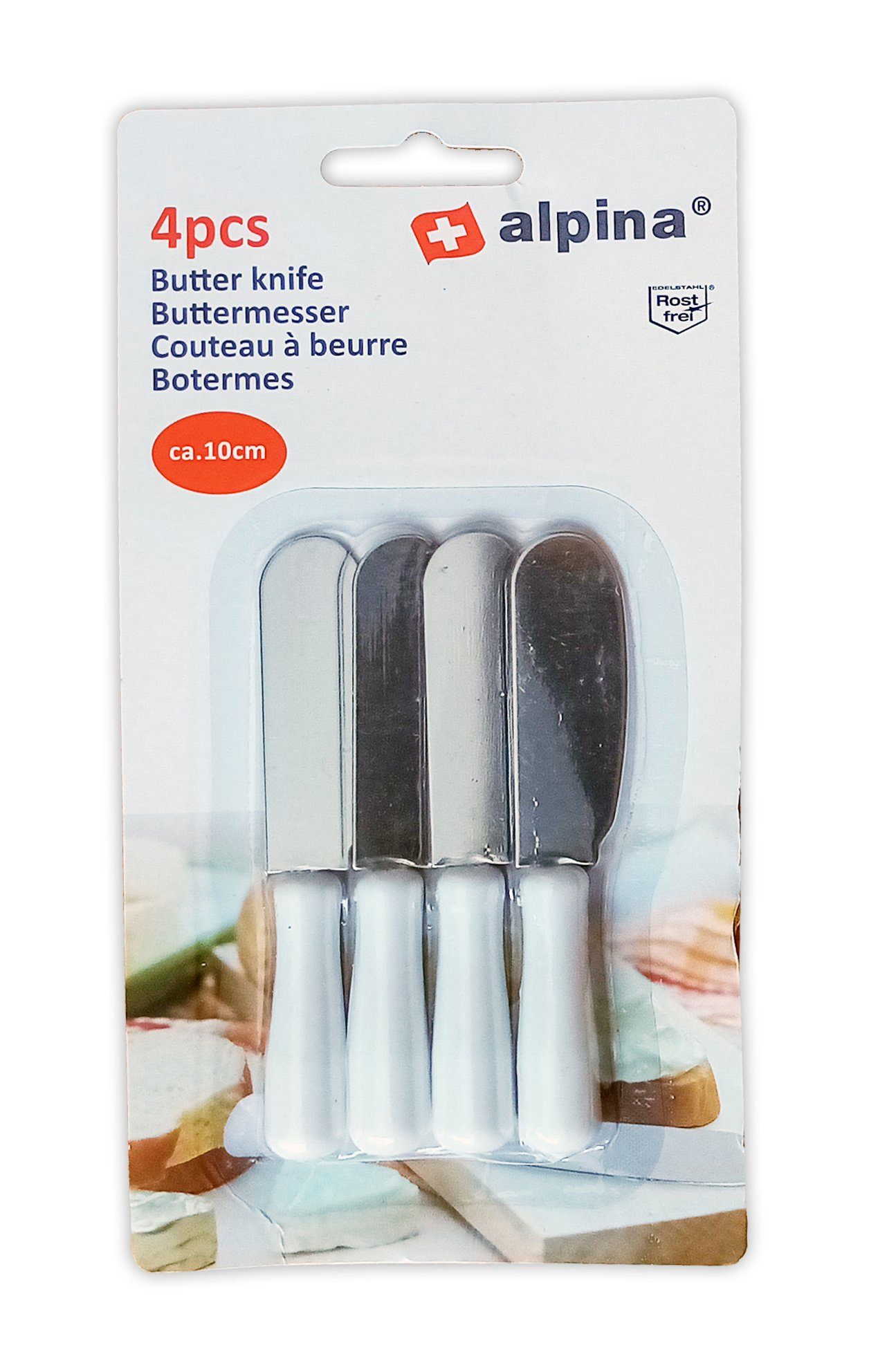 Alpina Buttermesser 4x BUTTERMESSER 10cm Edelstahl Weiß Set Speisemesser Butter 67 (4 Stück), Frühstücks Messer