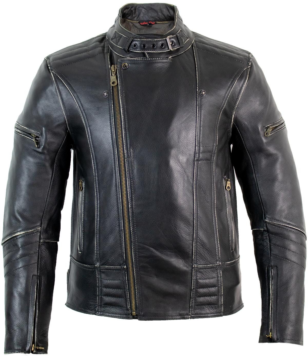 MDM Bikerjacke Motorrad Chopper Lederjacke mit einer Adler Prägung Mit Protektoren