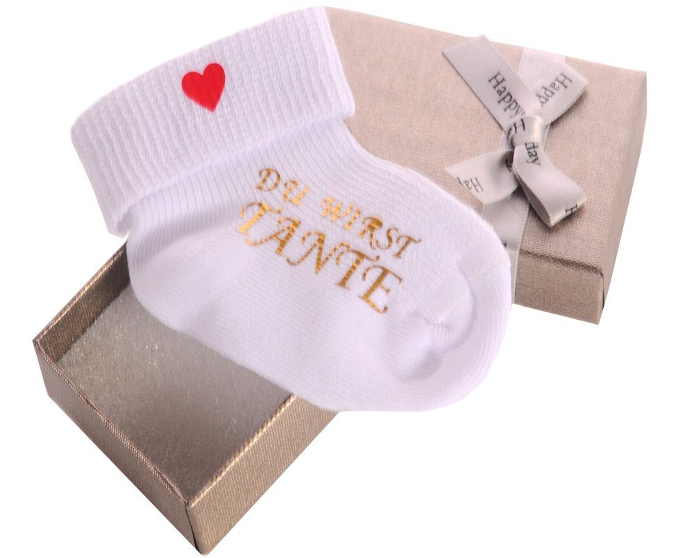 La Bortini Neugeborenen-Geschenkset Ankündigung und / Geschenkbox Socke (Socke Onkel Weiß einfach) Opa mit Oma Papa Geschenkidee