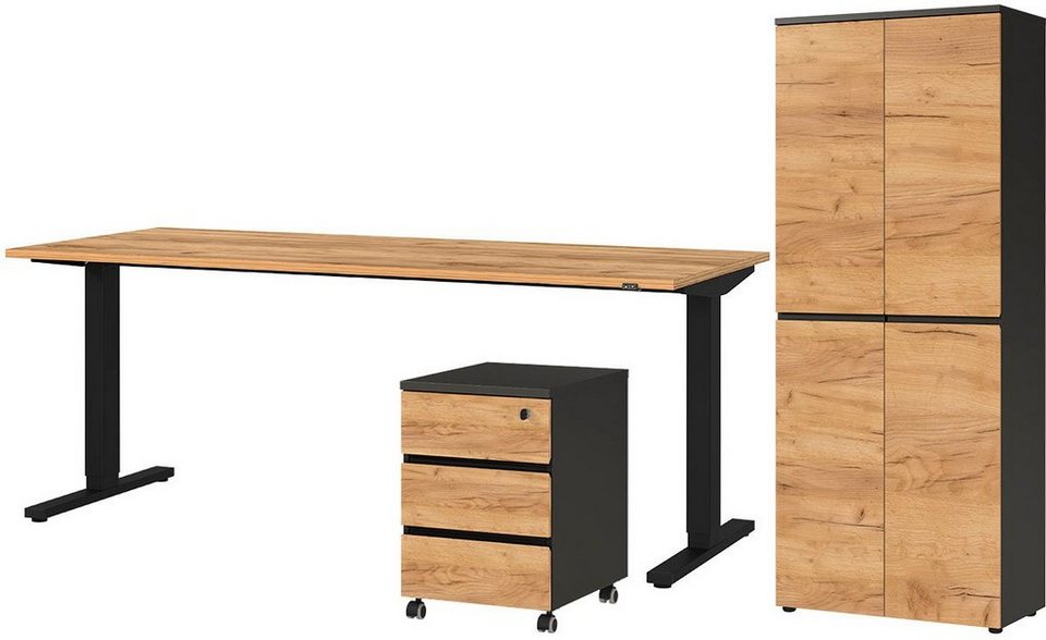 GERMANIA Büro-Set Lissabon, Griffloses Design, Türdämpfung und Selbsteinzug  der Schubladen