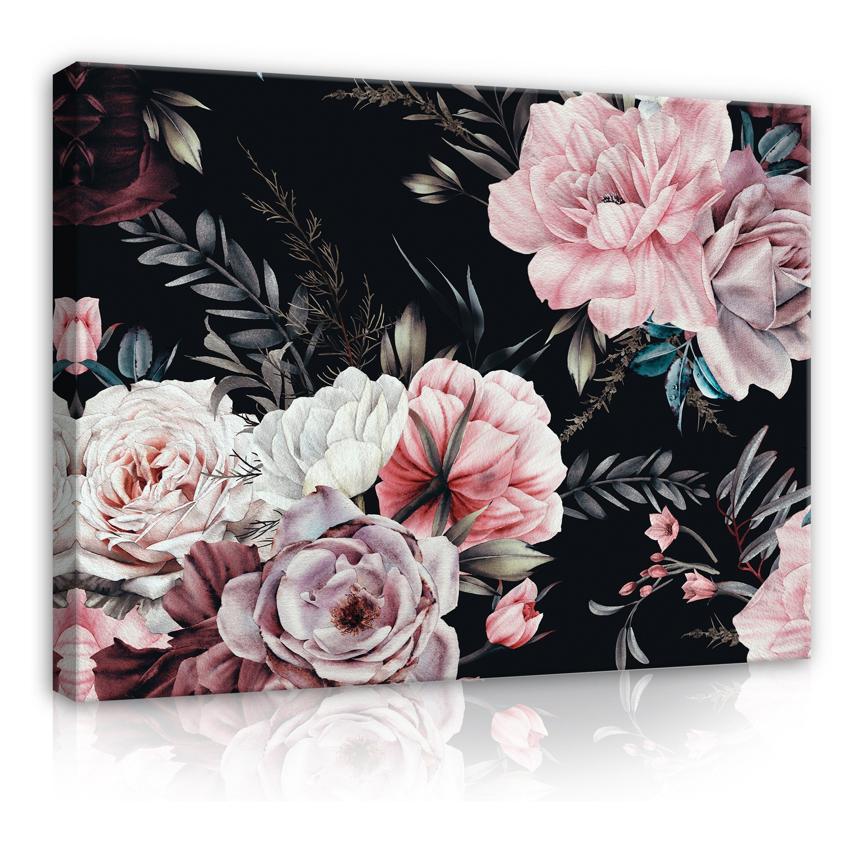 Wallarena Leinwandbild Blumen Vintage Rosen Romantisch Wandbild XXL Leinwandbilder Modern, Blumen (Einteilig), Aufhängefertig