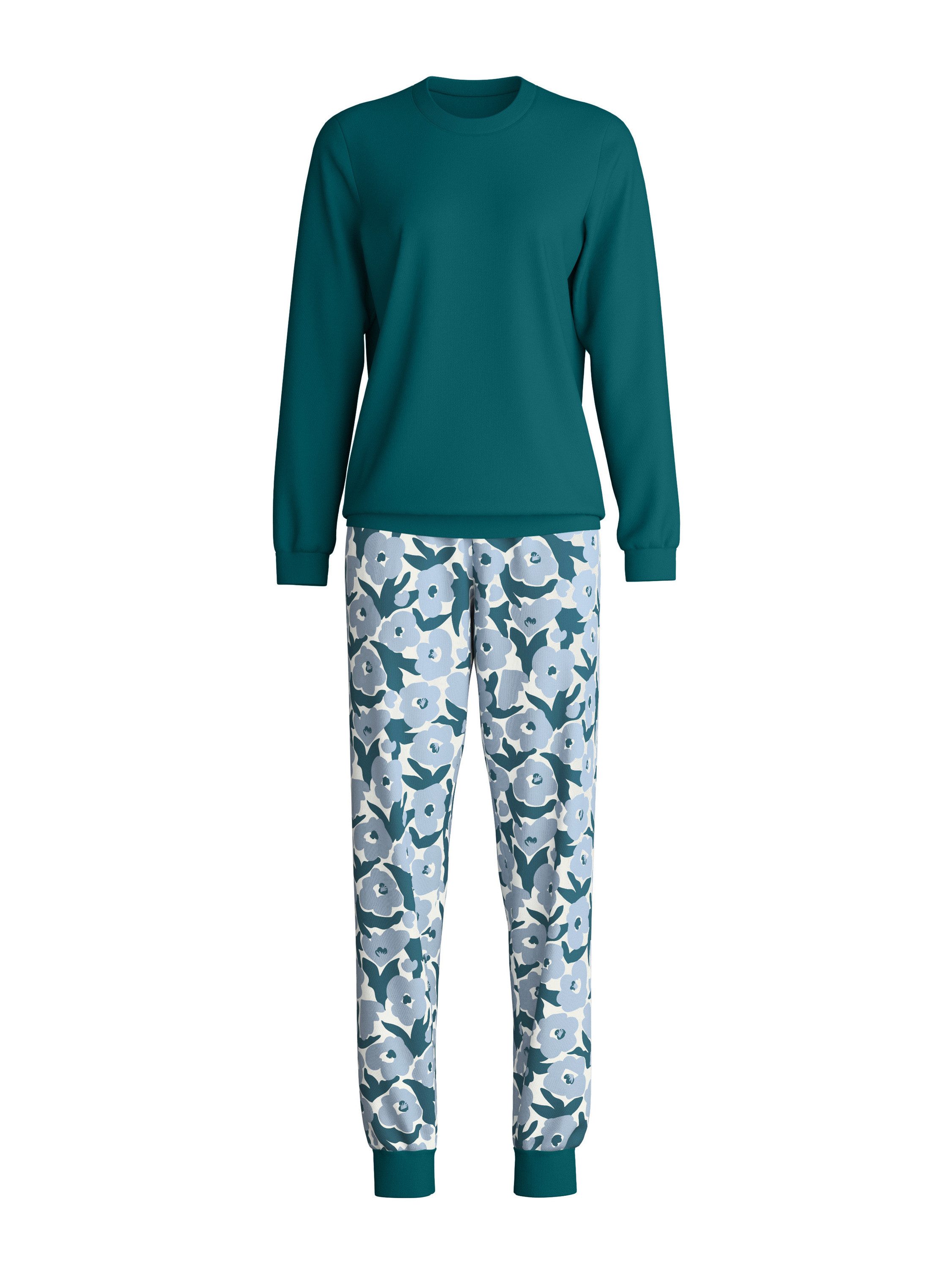 CALIDA Pyjama Midnight Flowers Damen (2 tlg) weiche Baumwollqualität mit wärmendem Komfort, bequemer Sitz