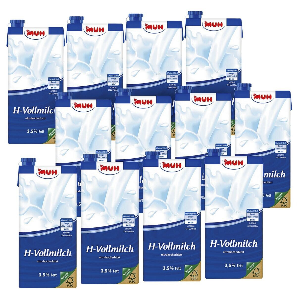 MUH Milch H-Vollmilch 3,5% Fett, 12x 1 Liter