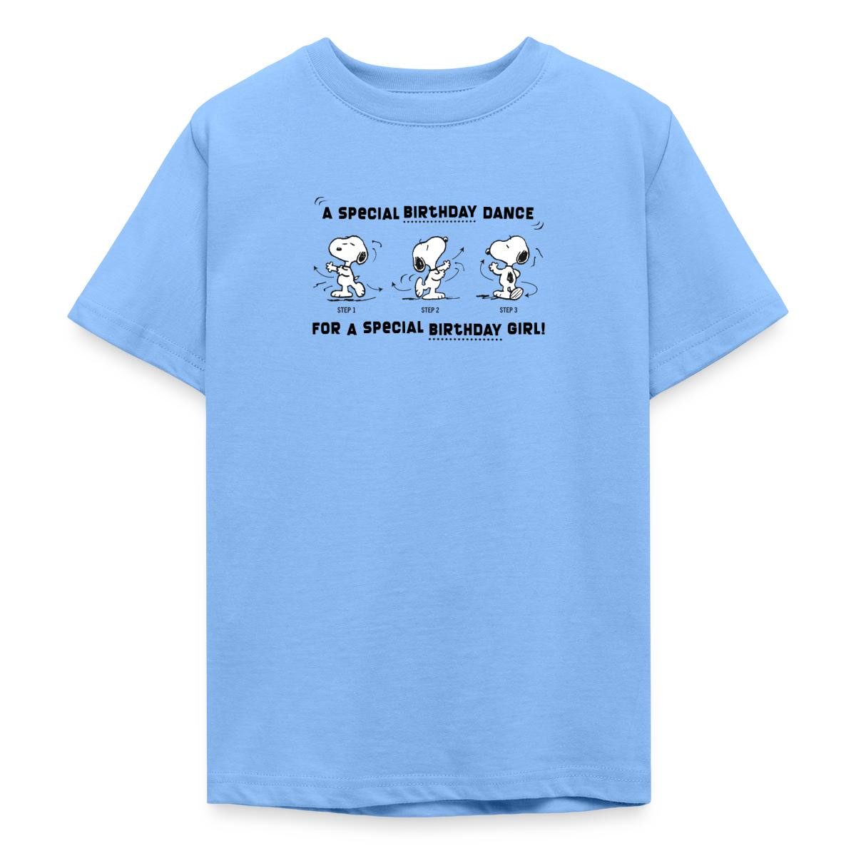 Spreadshirt T-Shirt Peanuts Design Snoopy Geburtstagstanz Mädchen Teenager T-Shirt (1-tlg)