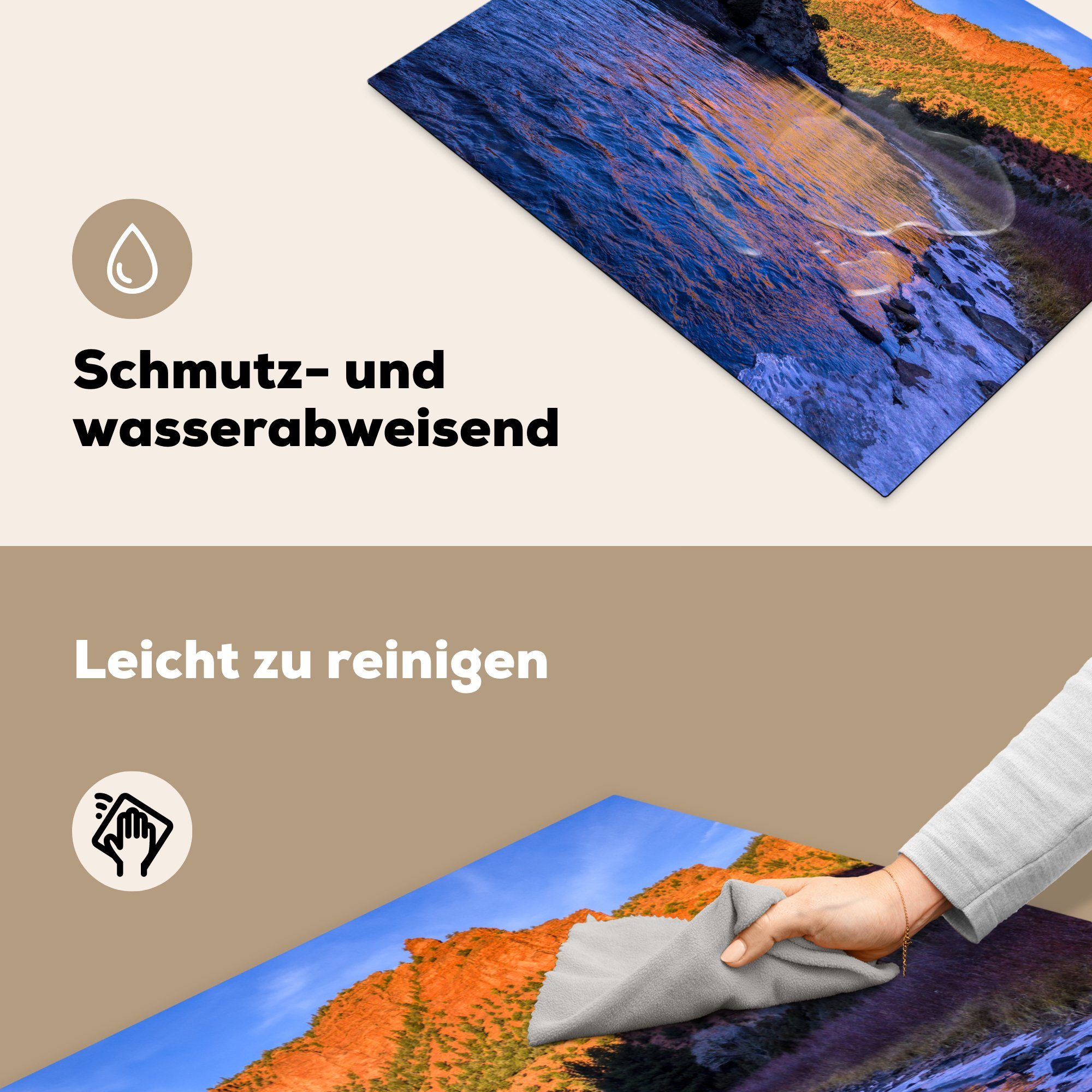 MuchoWow Herdblende-/Abdeckplatte Die Berglandschaft (1 küche, sich 71x52 im Ceranfeldabdeckung für Vinyl, spiegelt Induktionskochfeld Colorado tlg), Schutz die cm, wider, River