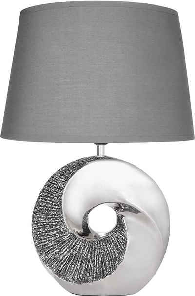 BRUBAKER Nachttischlampe »Tischlampe Stein Ring Silber«, Moderne Tischleuchten mit Keramikfuß, Höhe 42,5 cm