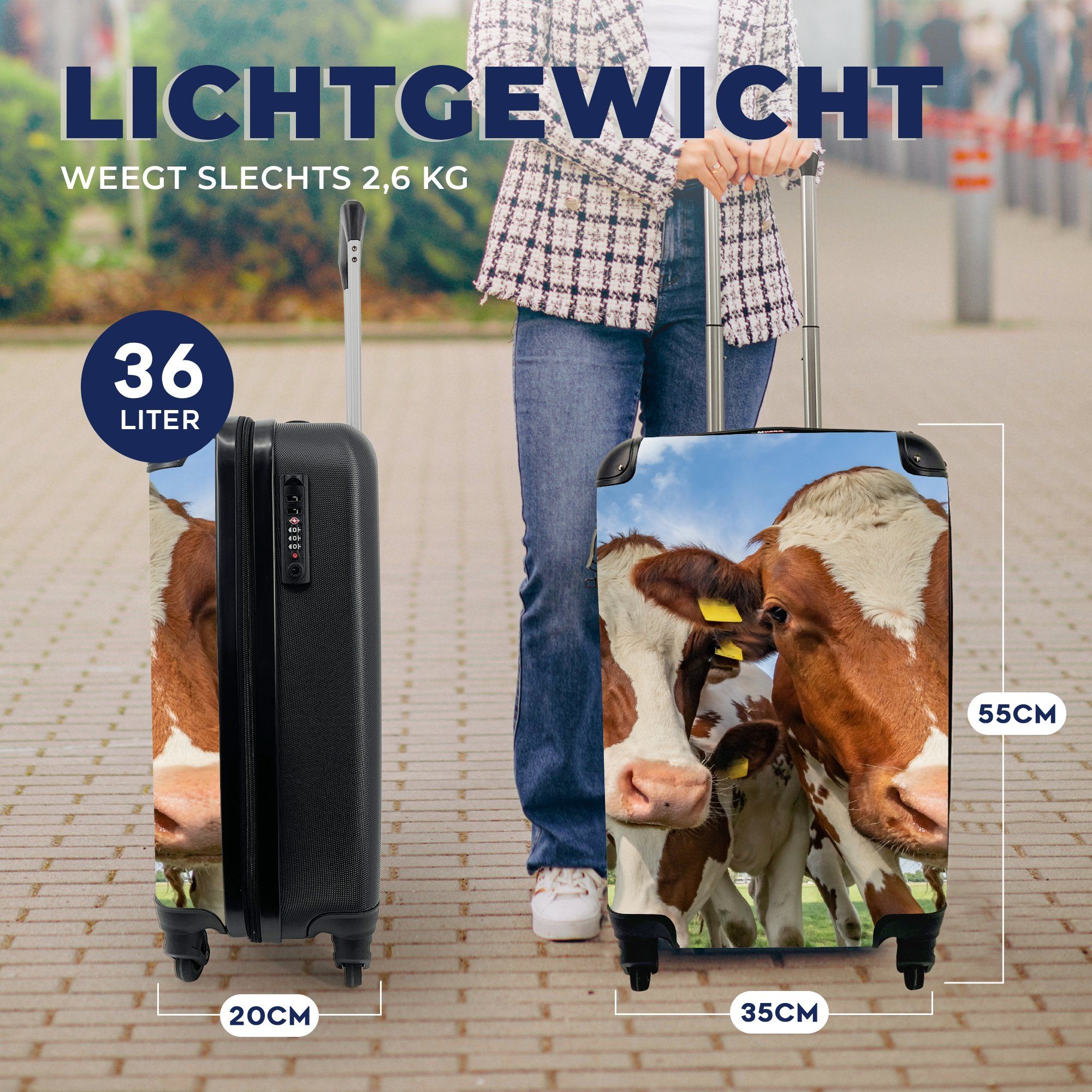 MuchoWow Handgepäckkoffer Kühe Tiere - - Trolley, rollen, Handgepäck 4 Weide Ferien, für Rollen, Reisekoffer Reisetasche mit - Natur