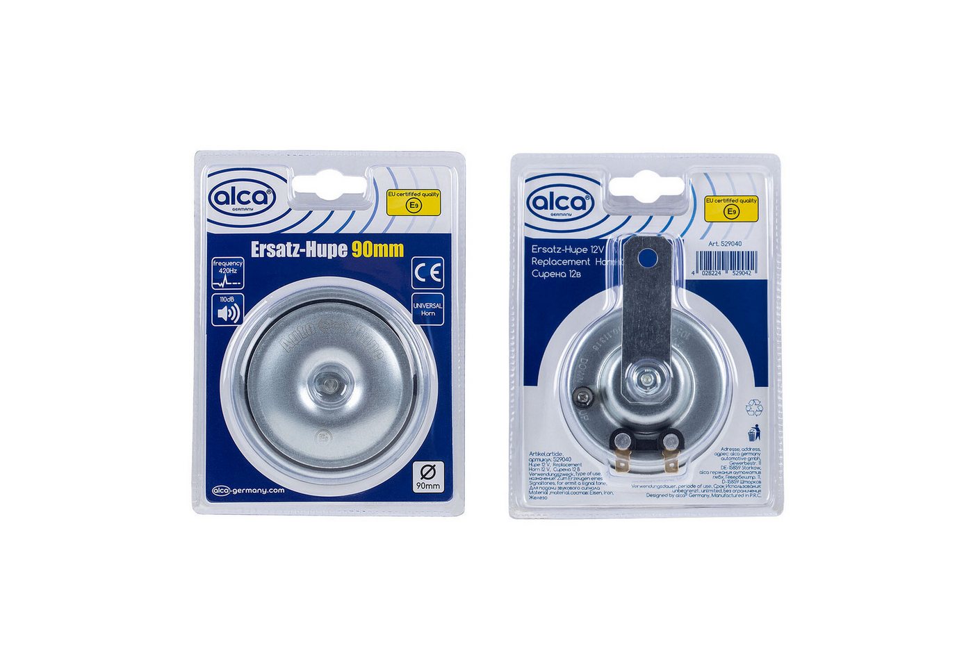 alca Hupe Signalhorn 90 mm 12 V 440 Hz Hochtöner 112 dB silberne Farbe KFZ-Adapter