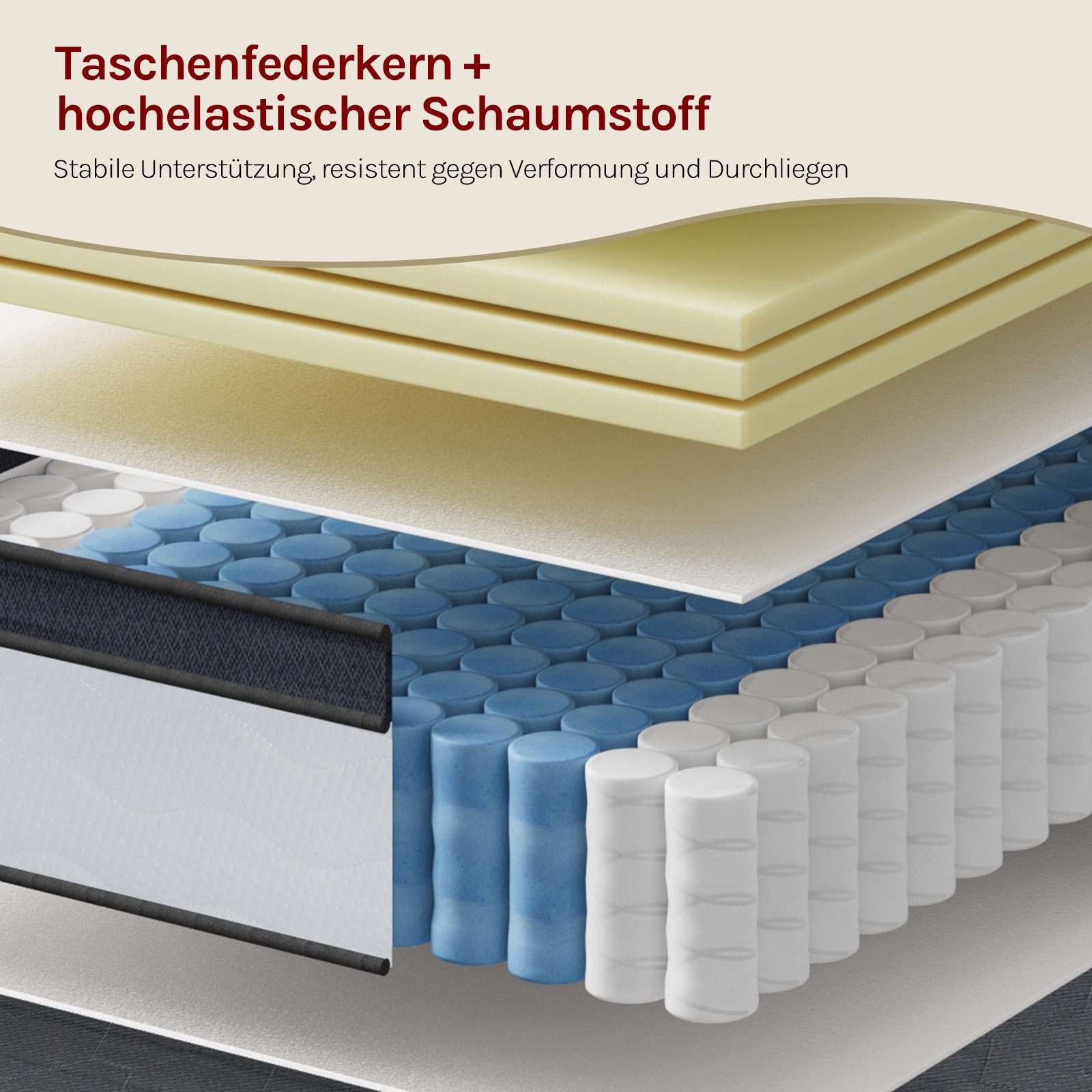 Taschenfederkernmatratze, Woltu, 24 cm hoch, Taschenfederkernmatratze, ergonomisch und atmungsaktiv für Einzelbett