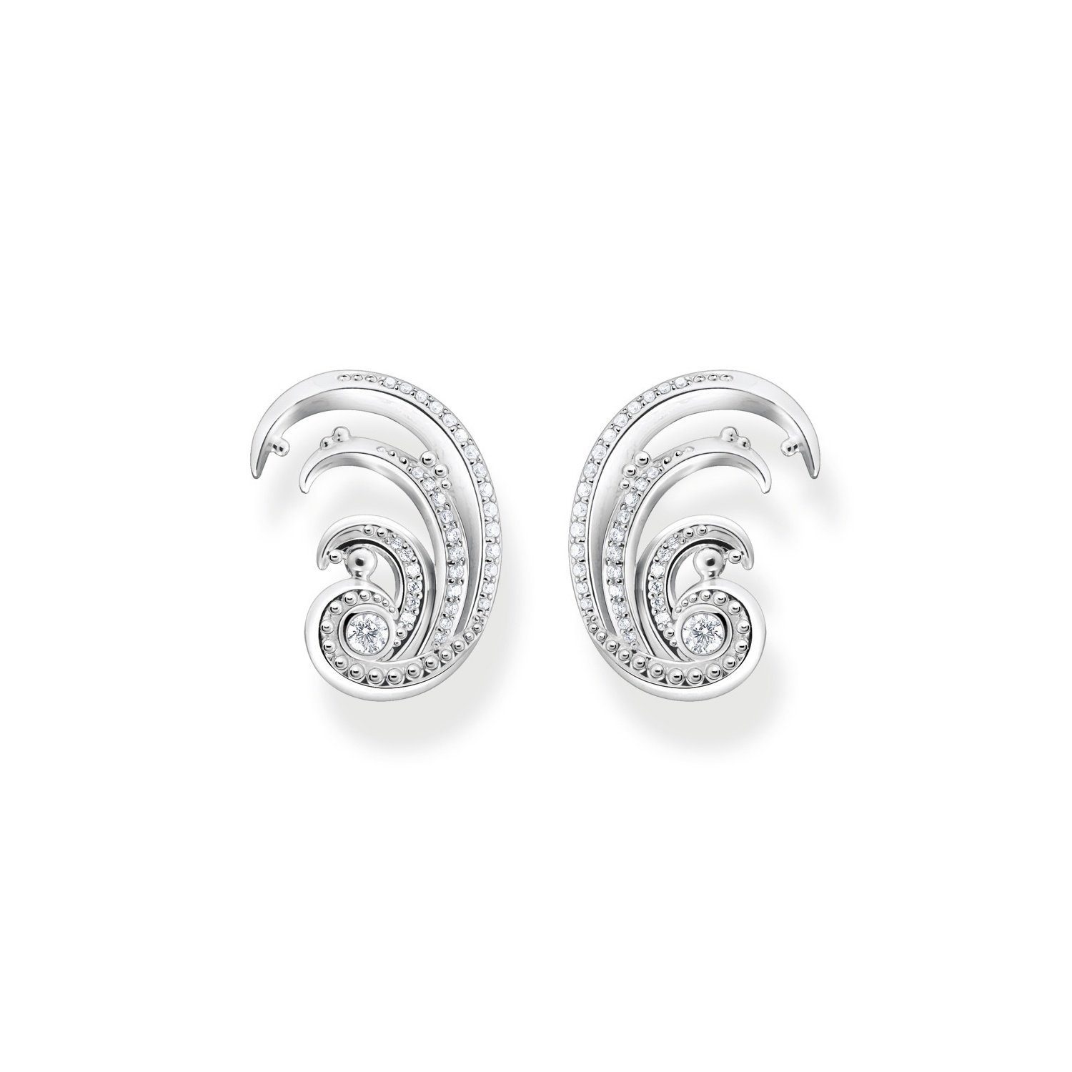 THOMAS SABO Paar Ohrstecker Welle mit Weißen Steinen Silber, Stil:  Ohrstecker