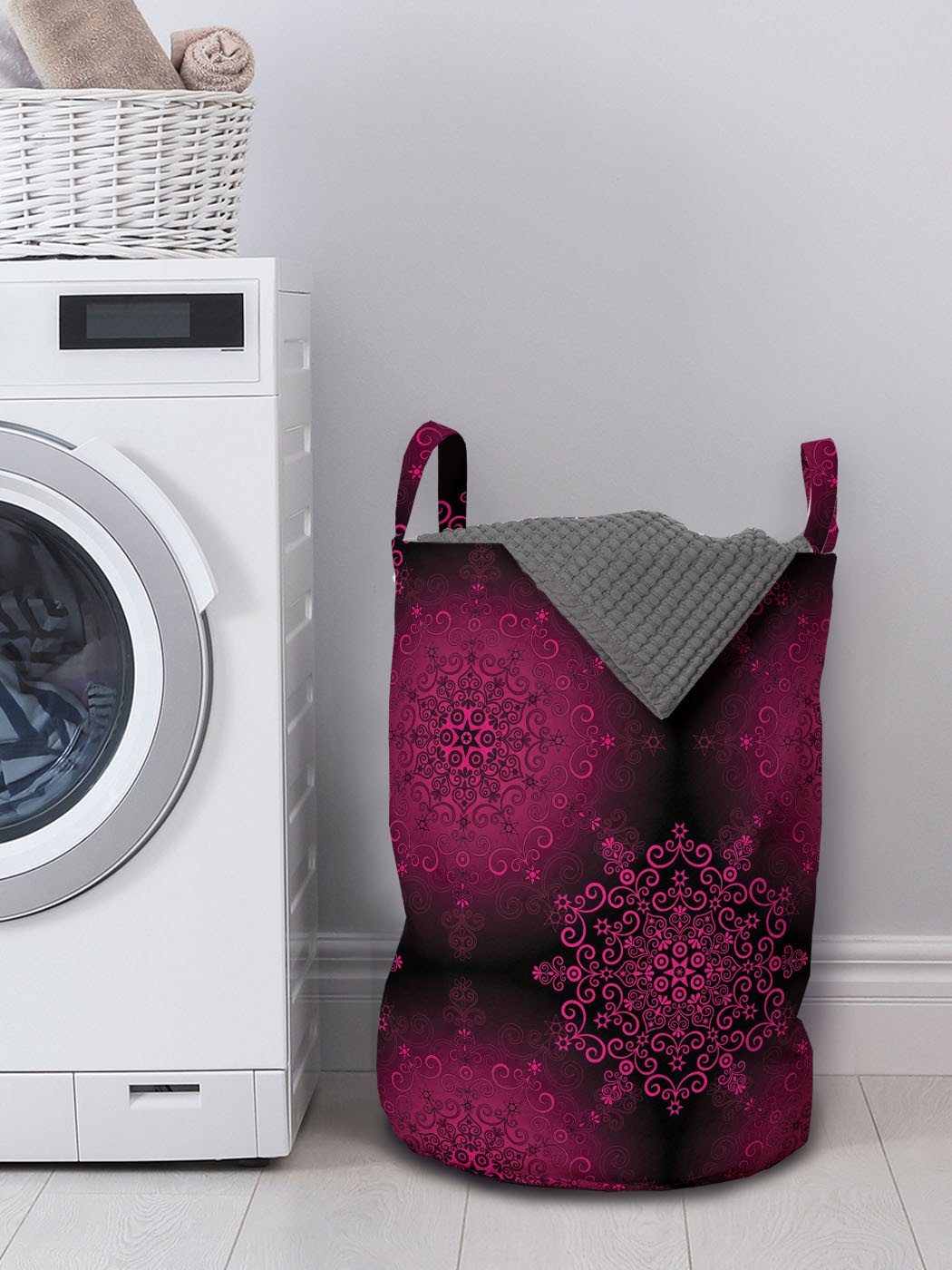 Waschsalons, Wäschekorb Kordelzugverschluss für Griffen Abakuhaus lila Boho Wäschesäckchen Mandala mit Psychedelische