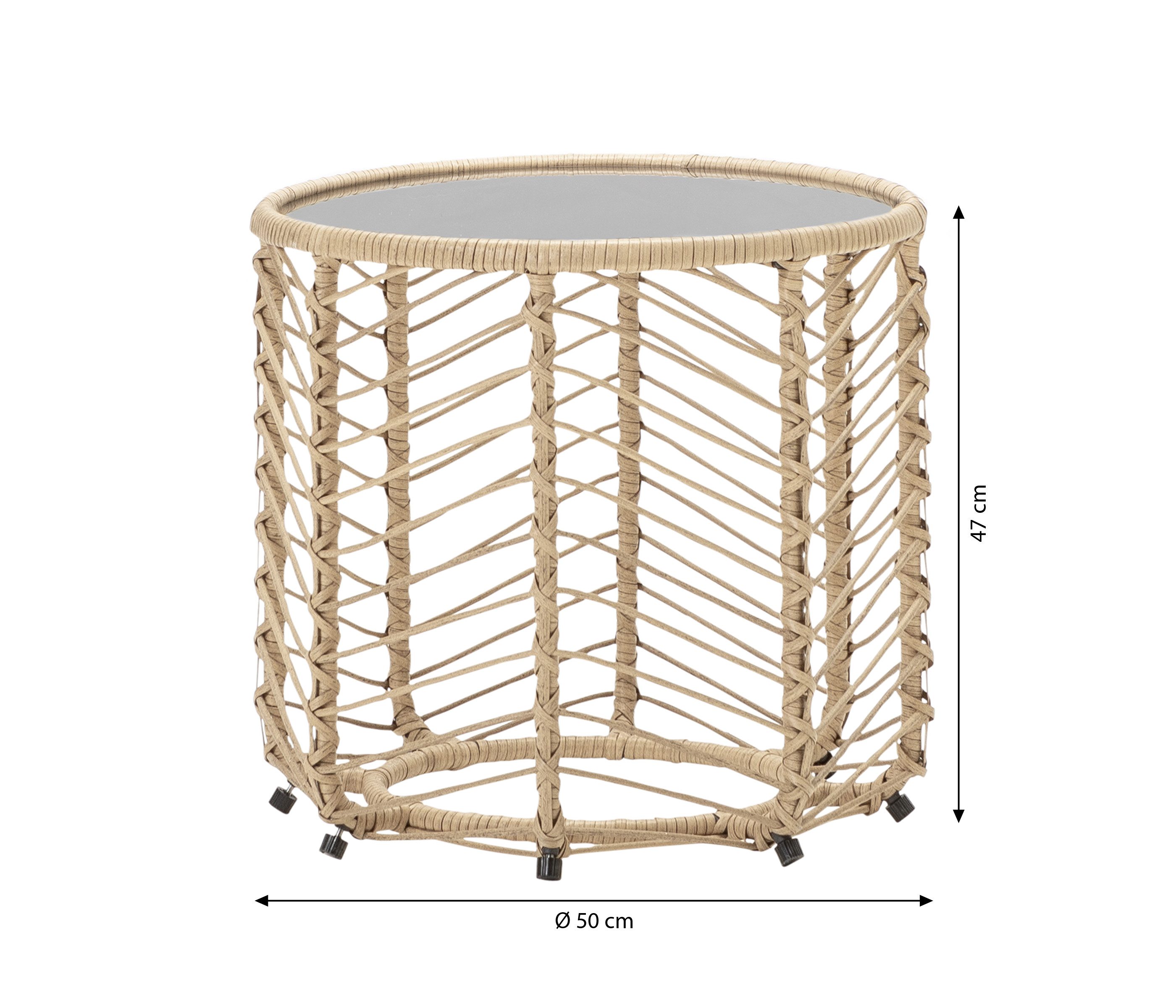 Dehner Balkonset Beistelltisch Venezia, Outdoor/Indoor, Ø 50 / 77 cm, Trendy Kaffeetisch in naturfarbener Geflechtoptik