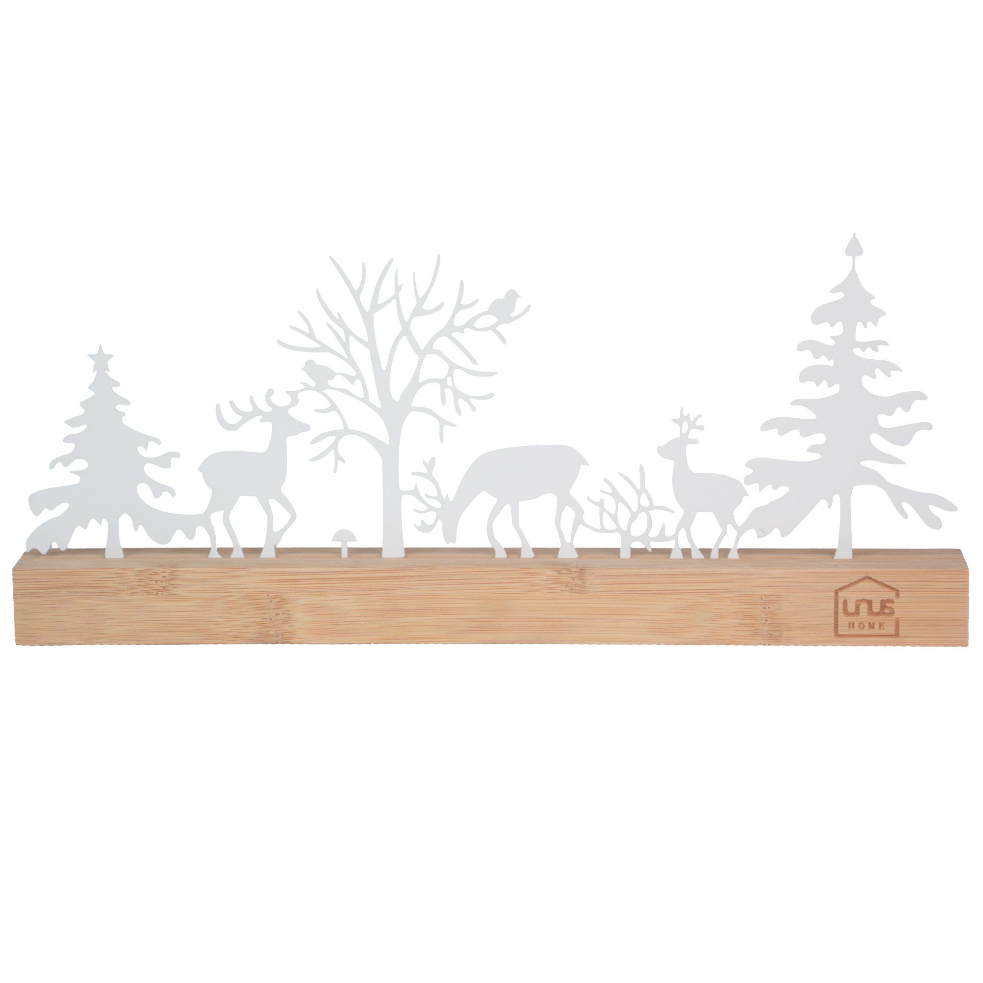 UNUS HOME Dekofigur Aufsteller Wald Silhouette 3 Hirsche Vögel Pilz (weiß), günstig online kaufen