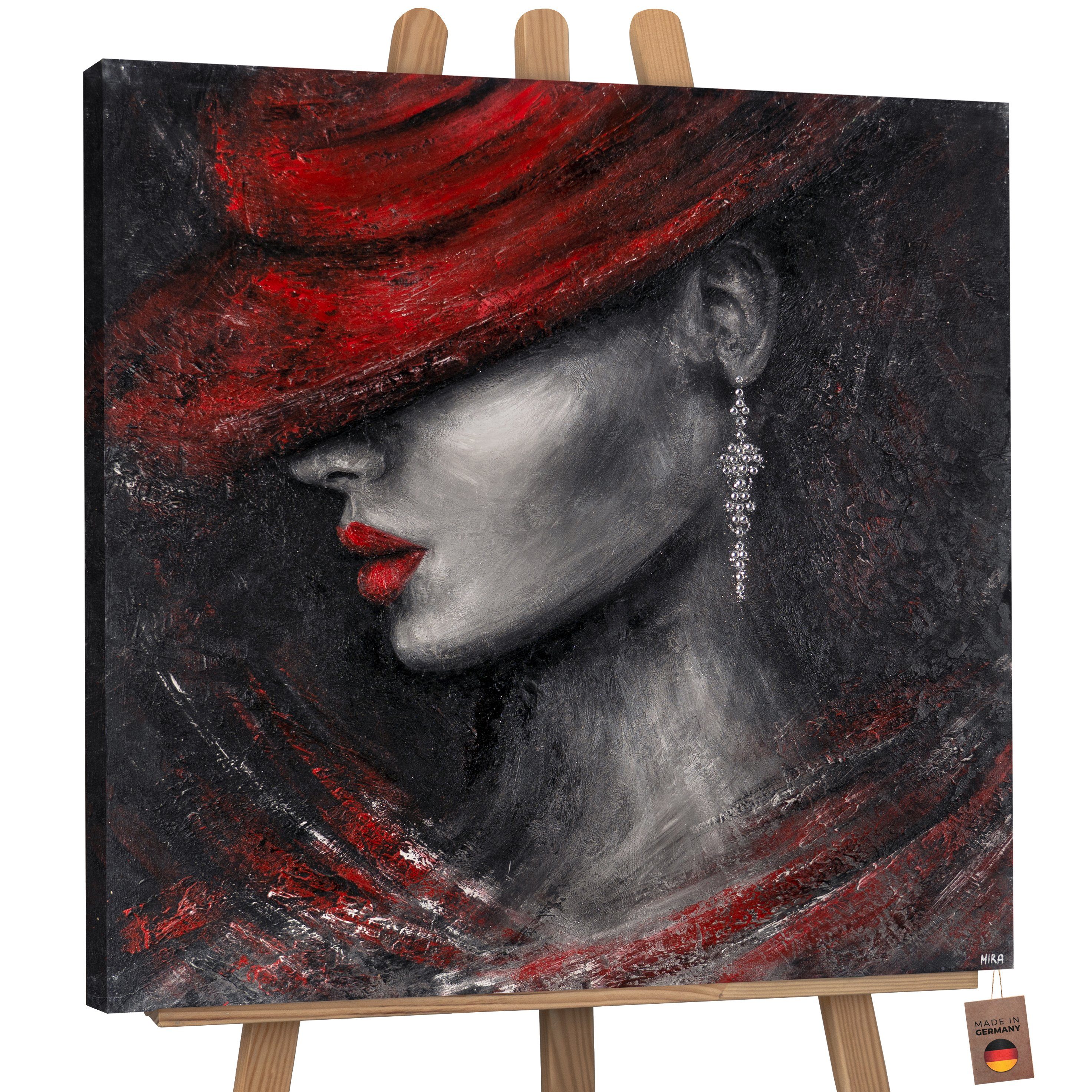 YS-Art Gemälde Stil, Menschen, Ohne Rote Leinwand Lippen Frau Handgemalt Bild Schattenfugenrahmen Hübsche