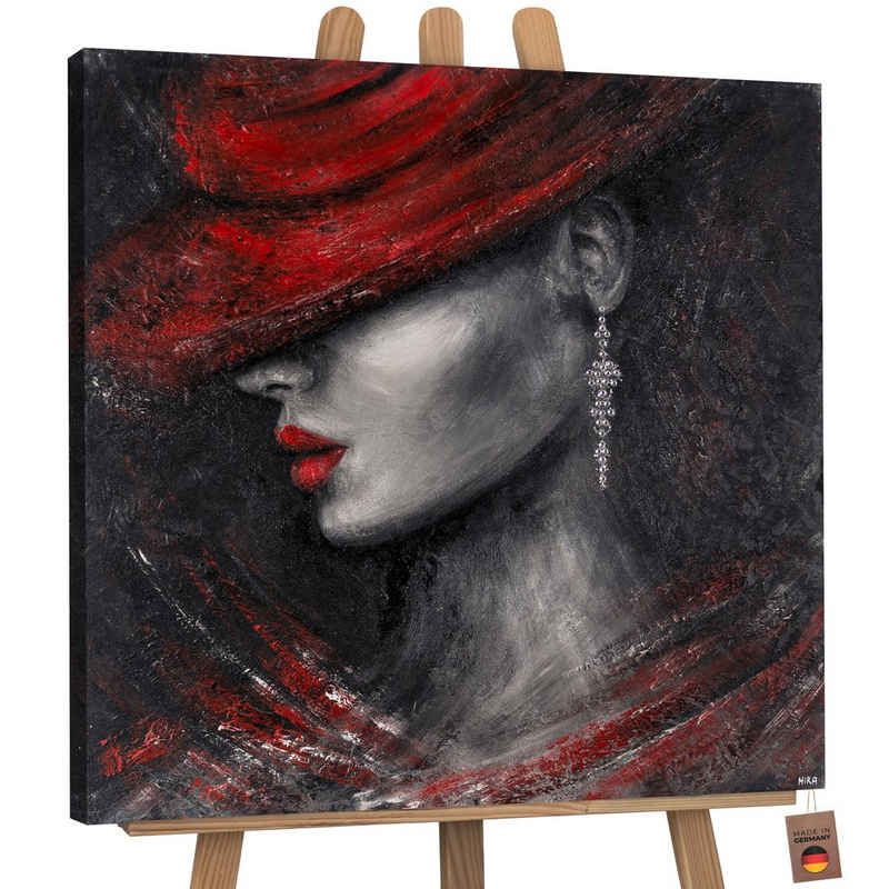 YS-Art Gemälde Stil, Menschen, Leinwand Bild Handgemalt Hübsche Frau Rote Lippen