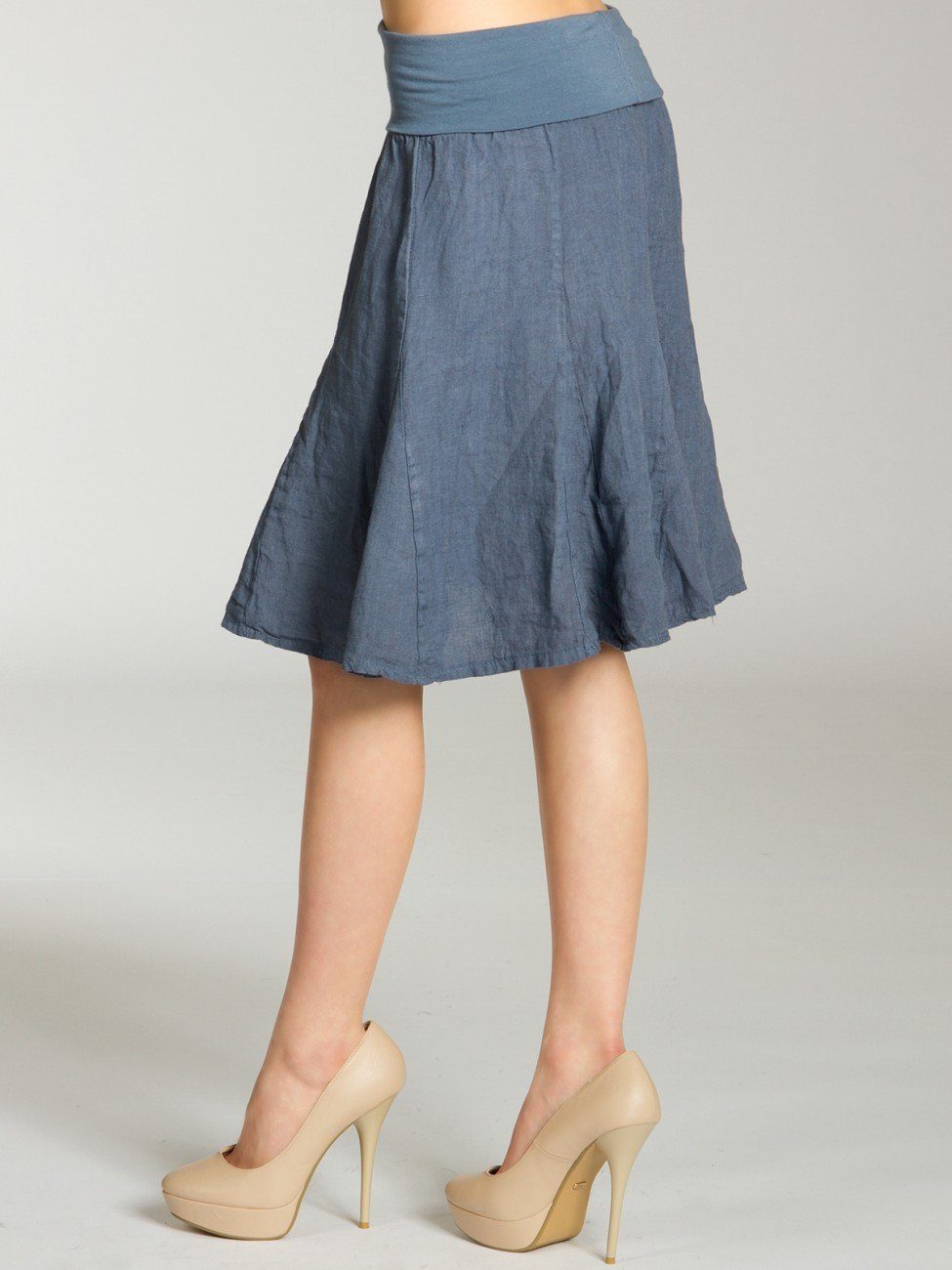 Caspar Faltenrock RO014 Damen Midi Leinenrock knielang mit figurfreundlichem Stretch Bund - Made in Italy