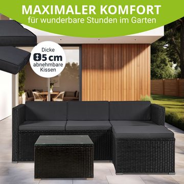 Juskys Gartenlounge-Set Punta Cana, (Set, Sitzgruppe), Polyrattan Sitzgarnitur mit 1 Tisch, 1 Sofa und 1 Hocker