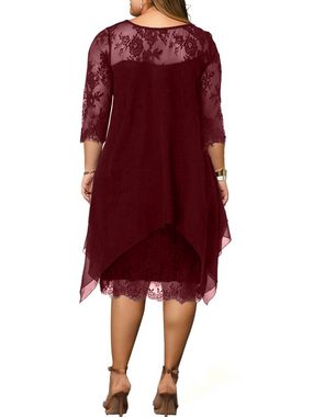 PYL Cocktailkleid Damen Rot Abendkleid Weihnachten im 3-in-1-Look, in Wickeloptik 38-50 Größe