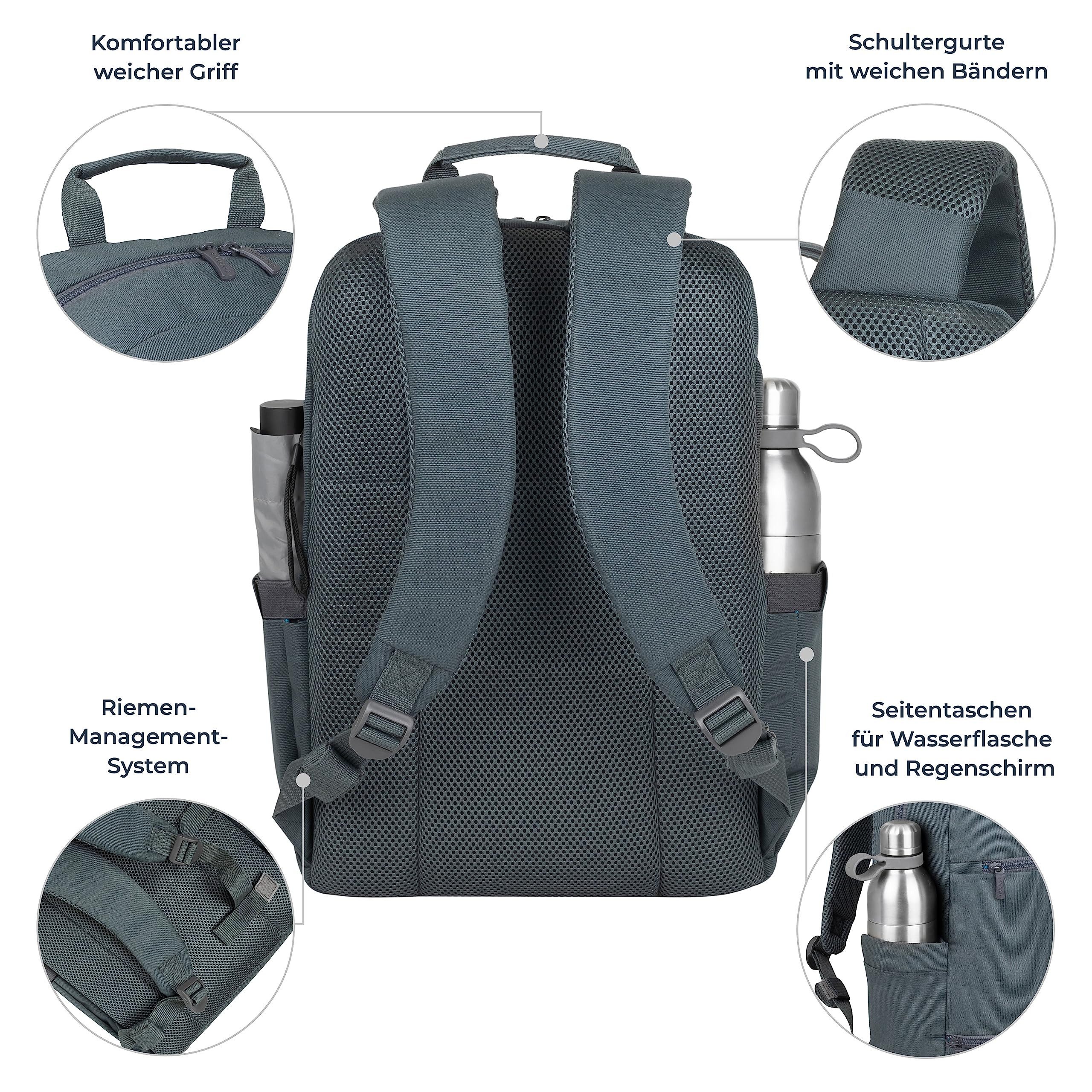 Rivacase Laptoprucksack wasserabweisender kompakter Tagesrucksack 10L, 15L mit Laptopfach, für Business, Reisen, Uni, Schule, Freizeit