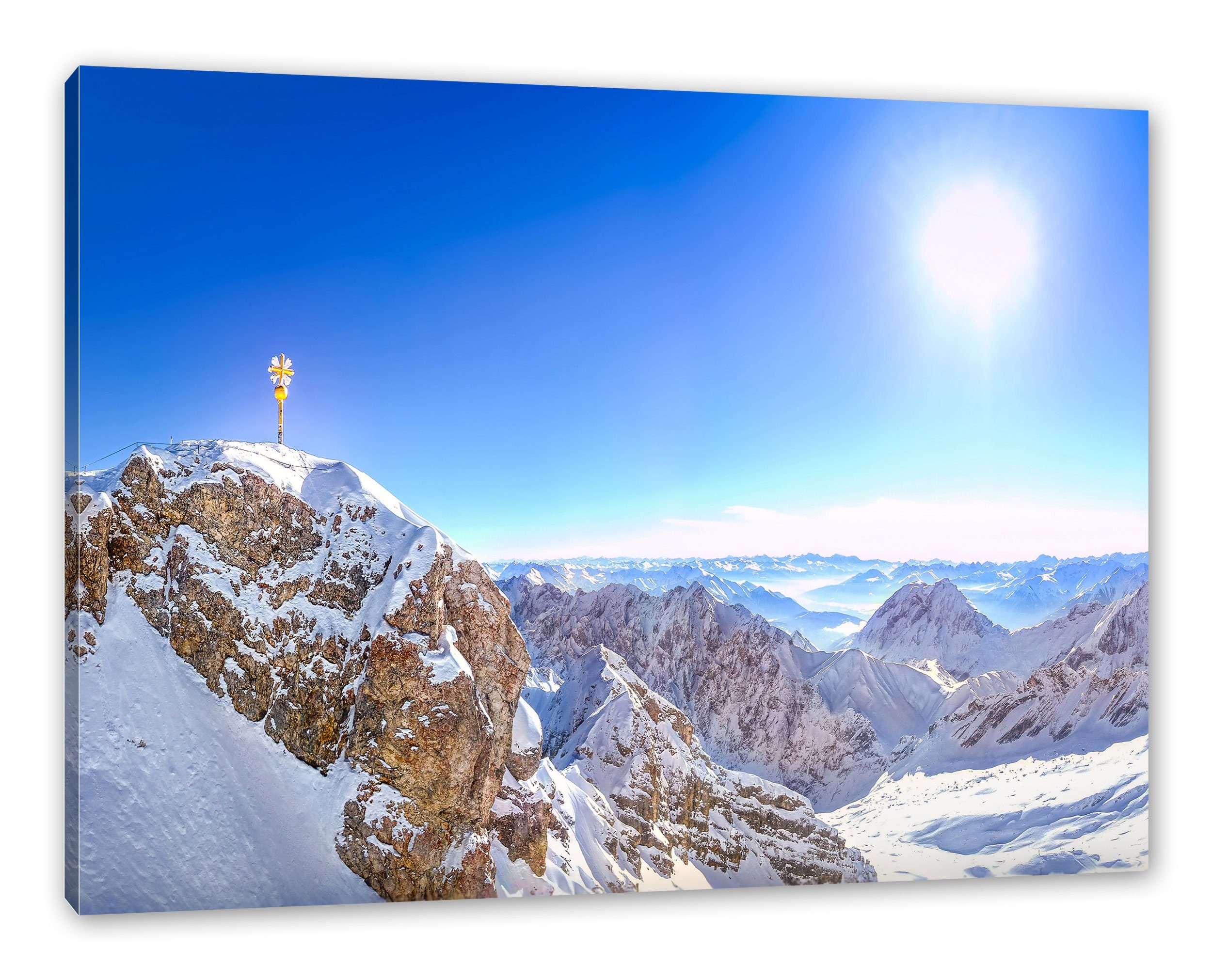 Pixxprint Leinwandbild Zugspitze im Sonnenlicht, Zugspitze im Sonnenlicht (1 St), Leinwandbild fertig bespannt, inkl. Zackenaufhänger