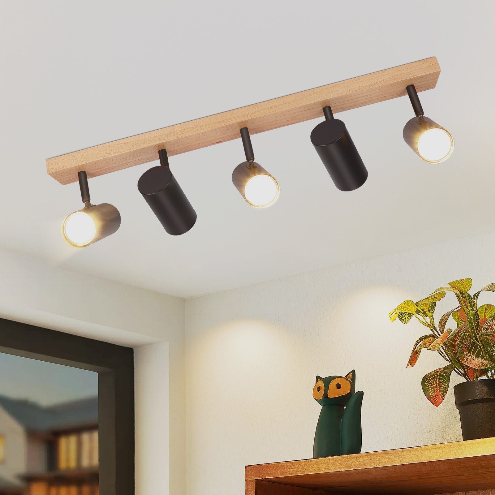 ZMH Deckenstrahler 5 Flammig Holz Schwarz/Weiß günstig online kaufen