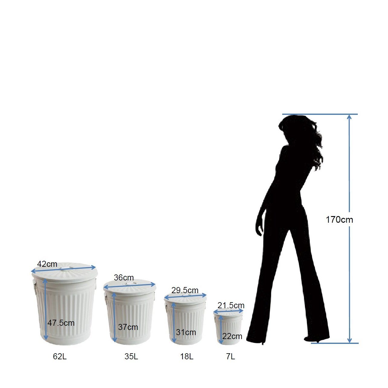 Jinfa Mülleimer mit Deckel, Ascheeimer, Mülltonne, aus Metall, Höhe 21,5cm Ø Oben 21,5 cm, Vol.: 7 Liter
