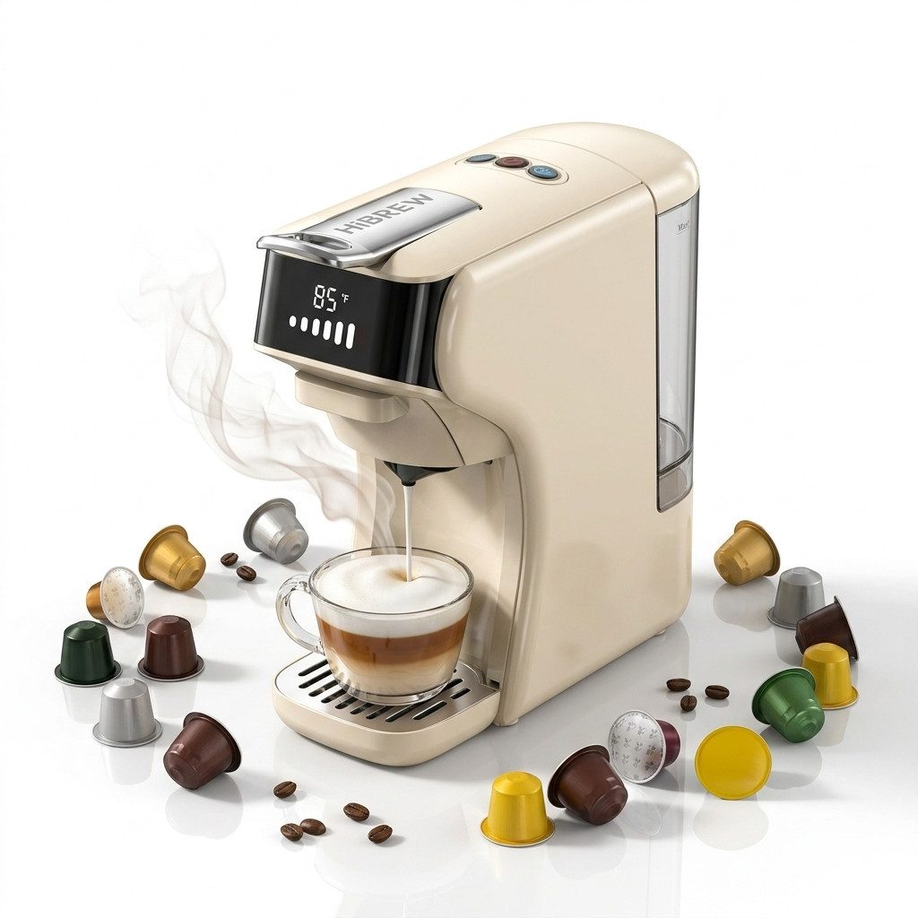 HiBREW Druckbrüh-Kaffeemaschine H1B 6-in-1 Filterkaffeemaschine 20 Bar, Edelstahlfilter, Espresso-Extraktion, 40s Schnelles Aufheizen