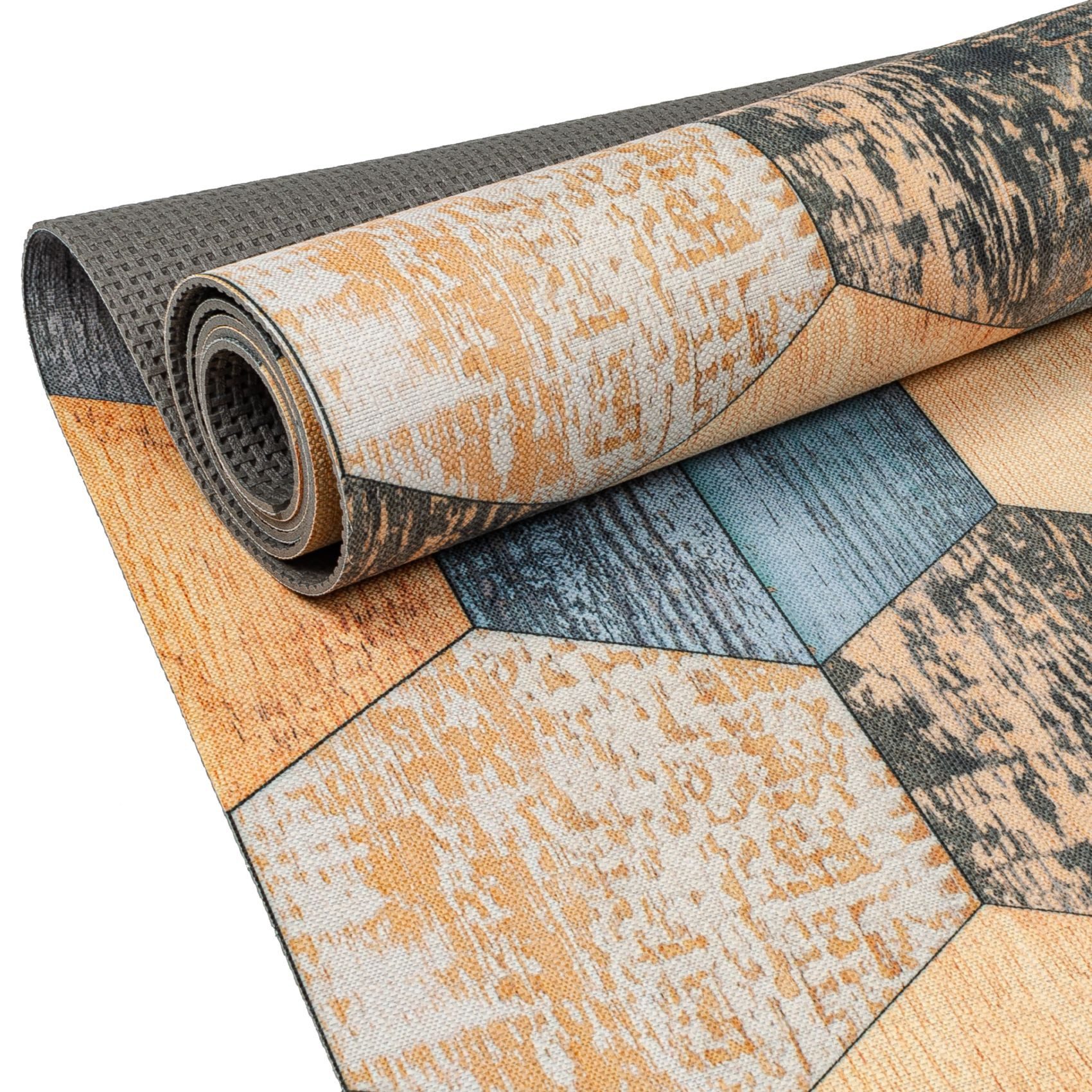 ANRO Küchenläufer RANNA Hochwertig Küchenteppich Teppich Textil, Eckig, Bodenläufer 100x65cm Holz Patchwork Beige pflegeleicht