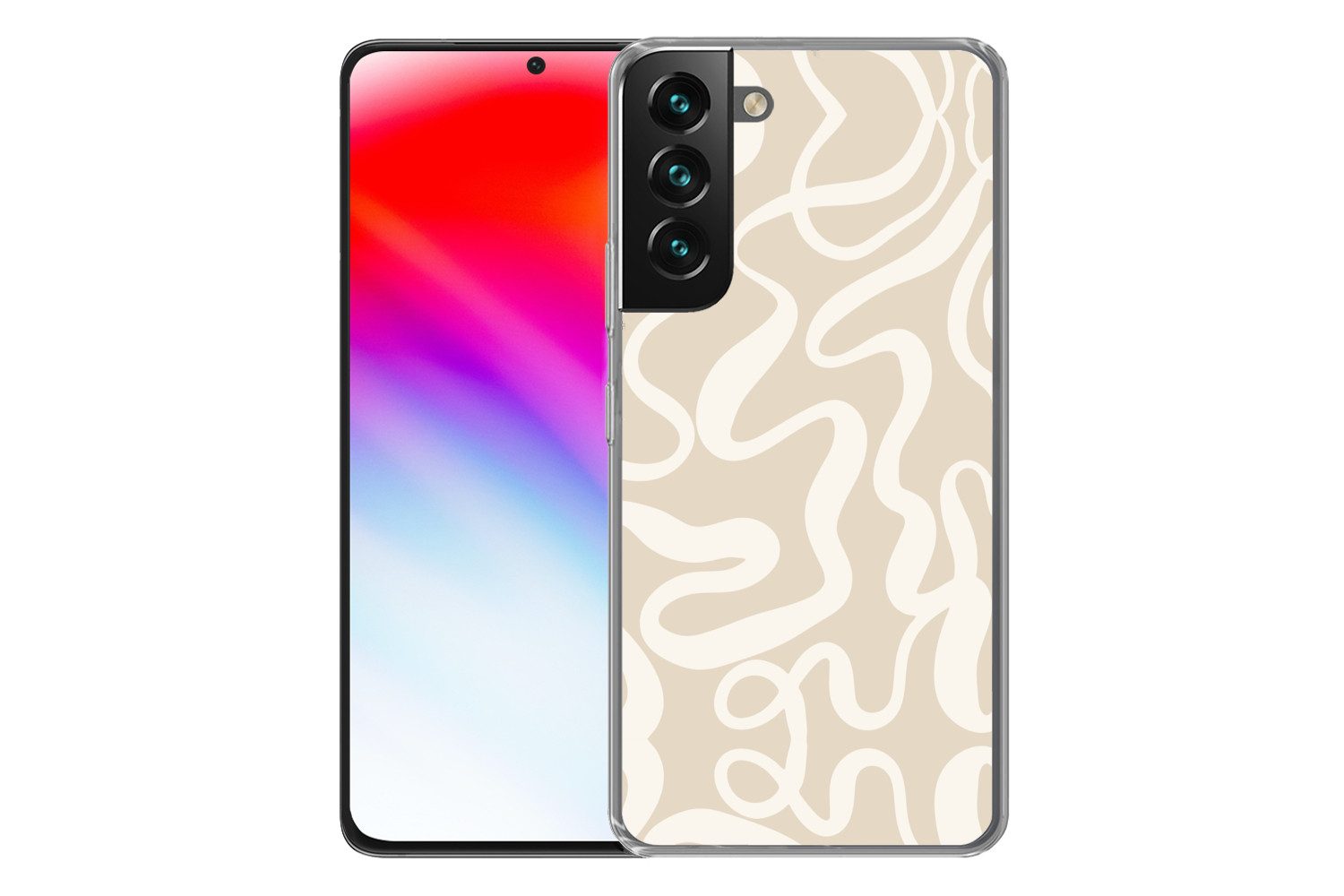 MuchoWow Handyhülle für Samsung Galaxy S22 Plus Linien - Abstrakt - Beige - Weiß - Minimal, Phone Case, Silikon, Schutzhülle Dünn