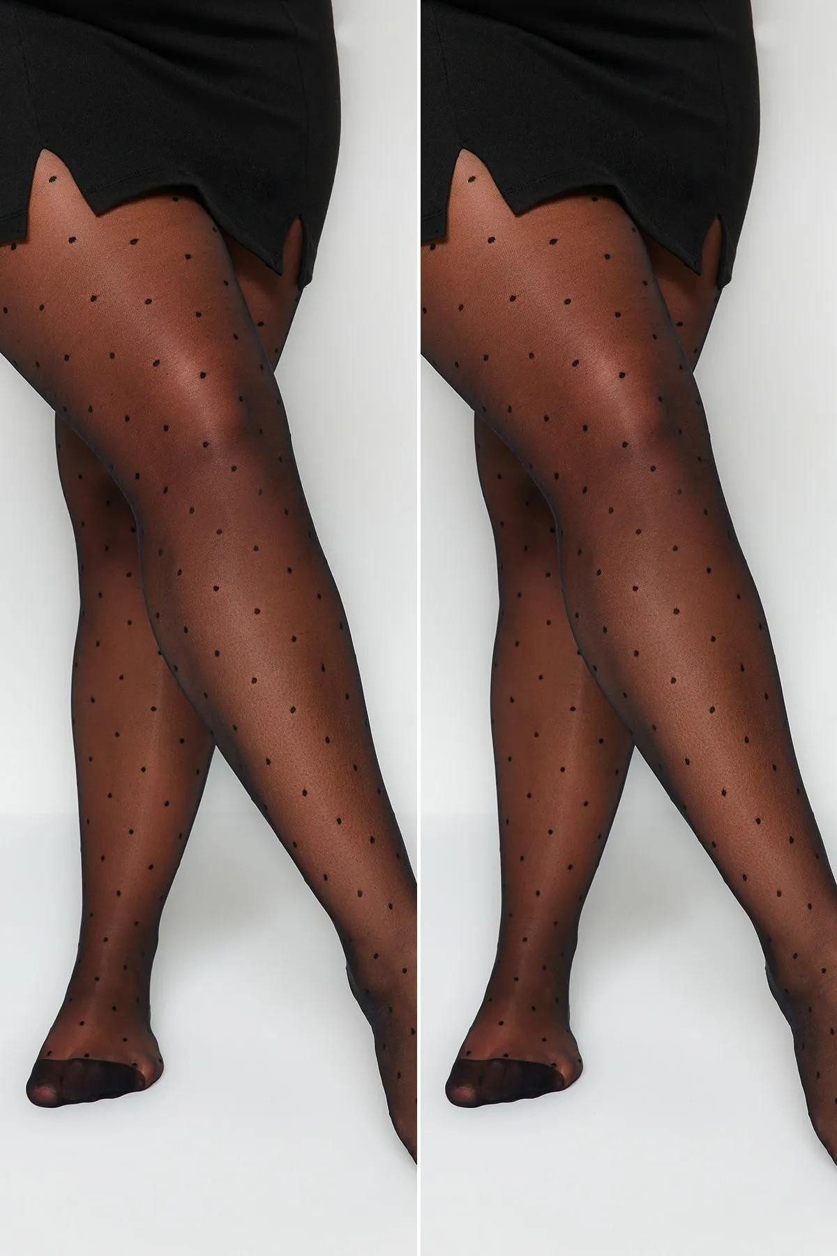 Schlanke Übergröße Polka Dot 20D 2er-Pack Strumpfhosen Slipper