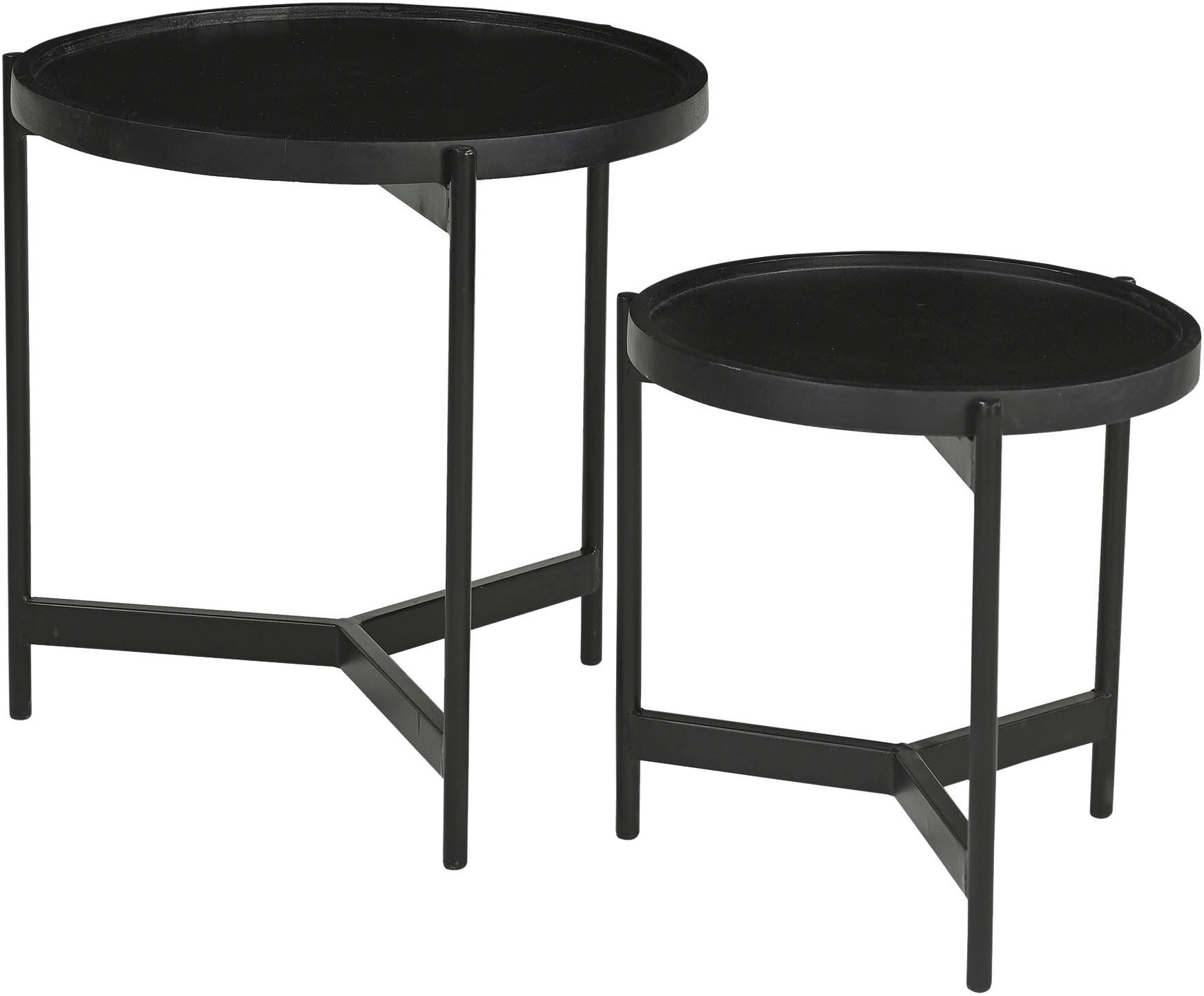 SIT Beistelltisch Turin 2er Set aus Mango massiv mit Metallgestell (2-St), 2er Set mit runden Tischplatten & robustem Metallgestell