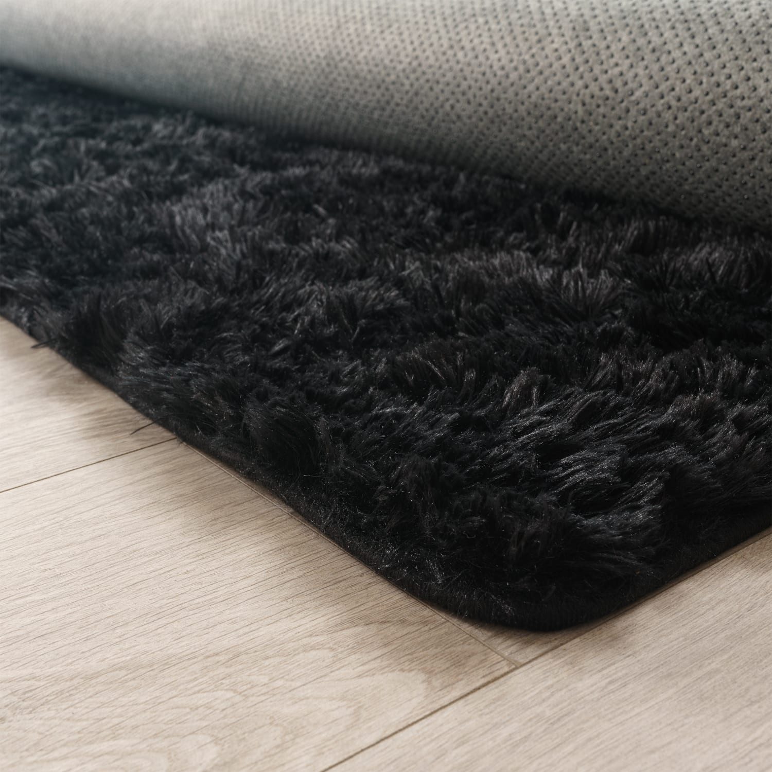 KADIMA DESIGN Teppich waschbar Unifarben Schlafzimmer Hochflor Teppich Shaggy, Rund, Höhe: 37 mm, Florhöhe: 33 mm, Polyester, Rund, 80D, Schwarz – Bild 4 von 5