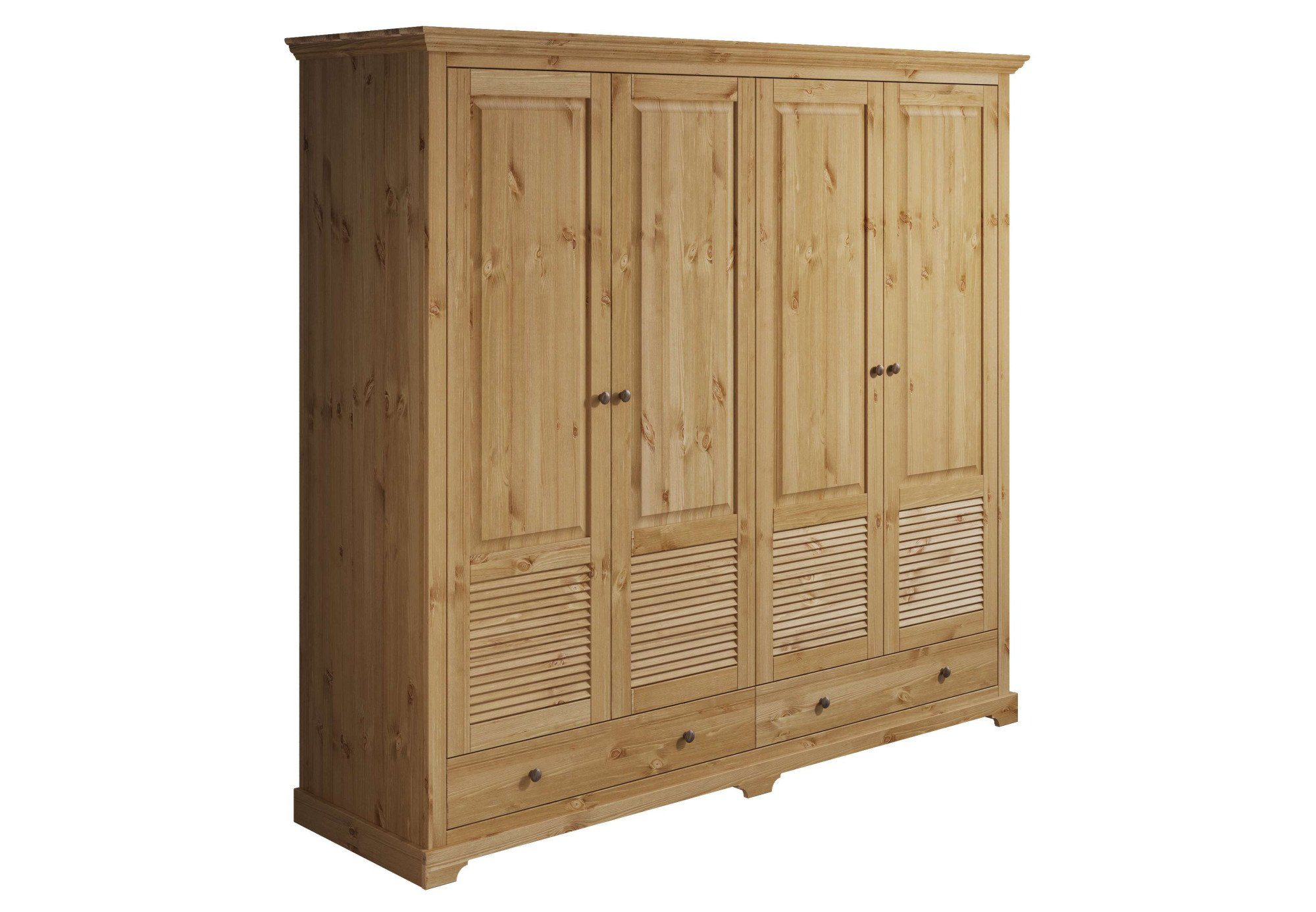OTTO home Kleiderschrank Rauna, aus massiver Kiefer, 4-türig, mit Lamellen und Kassetten (B/H/T ca. 203/183/61) FSC® zertifiziertes Massivholz (Kiefer), robuste Qualität