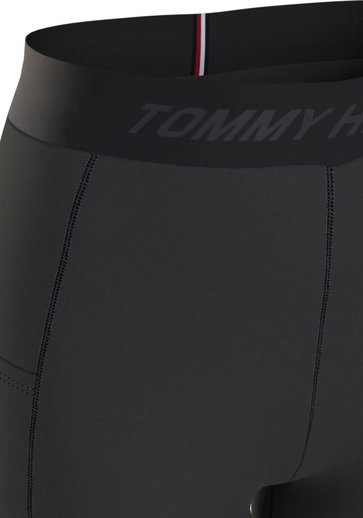 Leggings HW Tommy Black BRANDED Schriftzug mit Hilfiger Sport dem TAPE LEGGING ESS Hilfiger Hosenbund auf Tommy