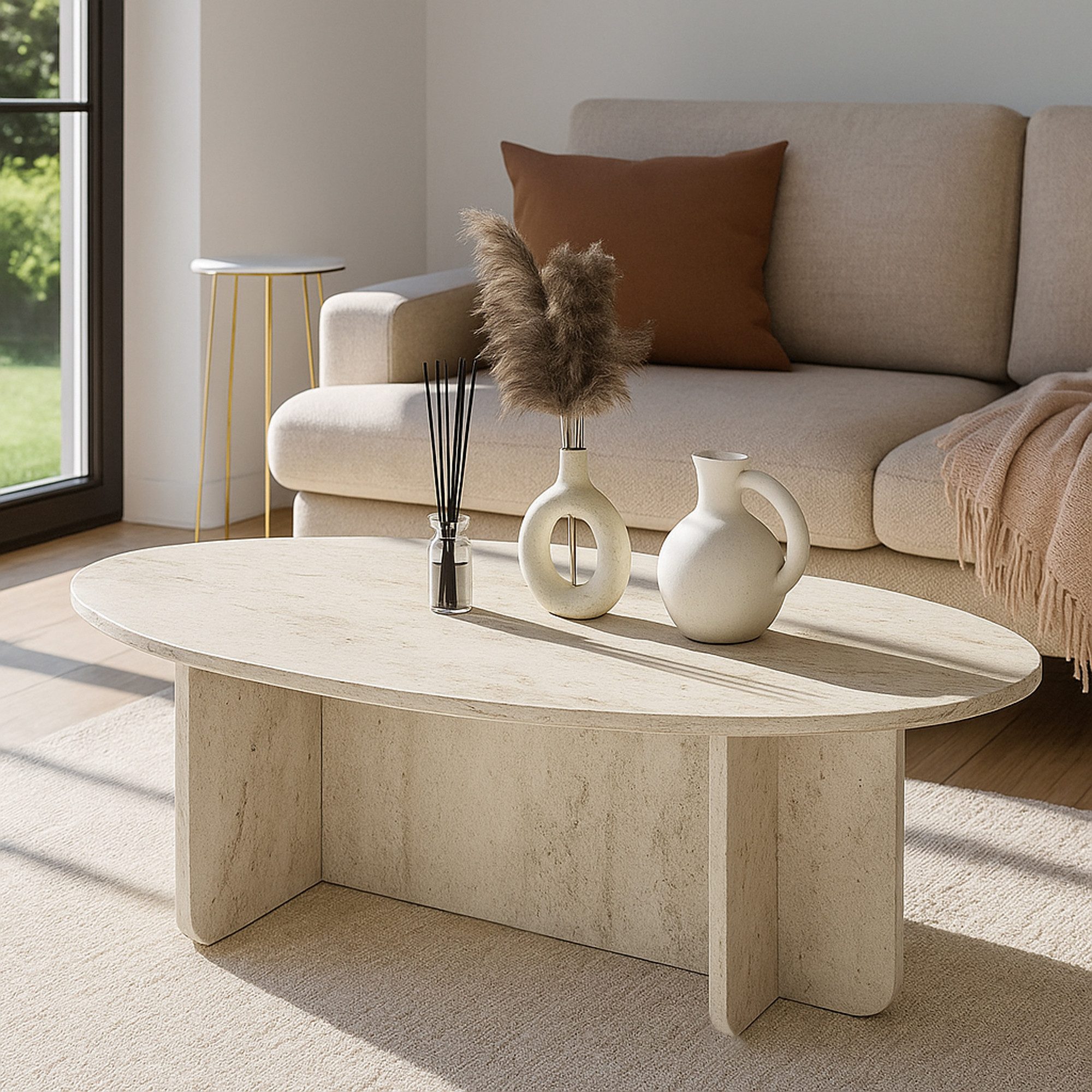 moebel17 Couchtisch Luminous Beige Grau Granitoptik 120x60 cm (Einzeltisch, 1-St., Einzelner Couchtisch), Mit Granitoptik