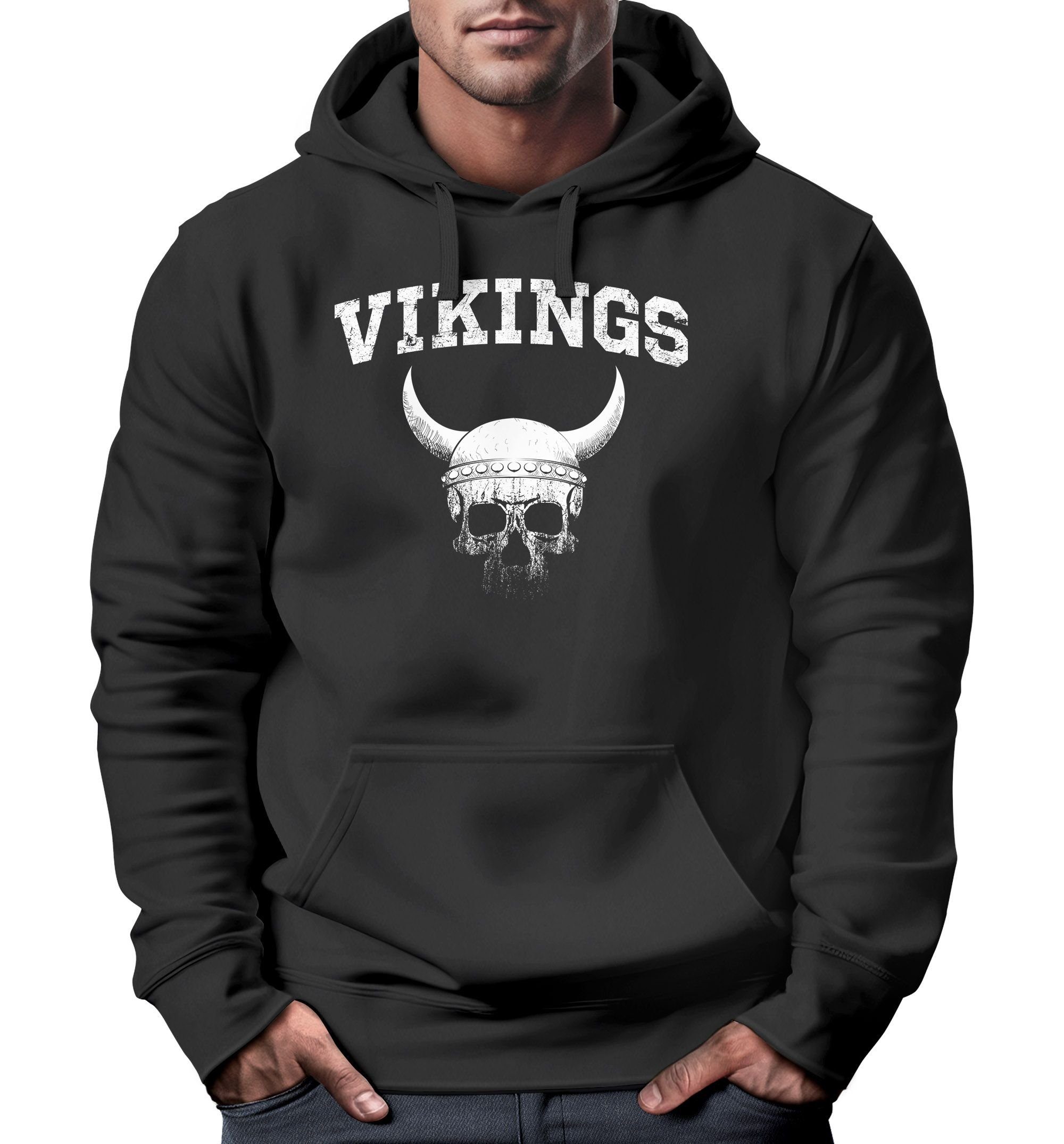 Neverless Hoodie Hoodie Herren Wikinger-Helm Skull günstig online kaufen