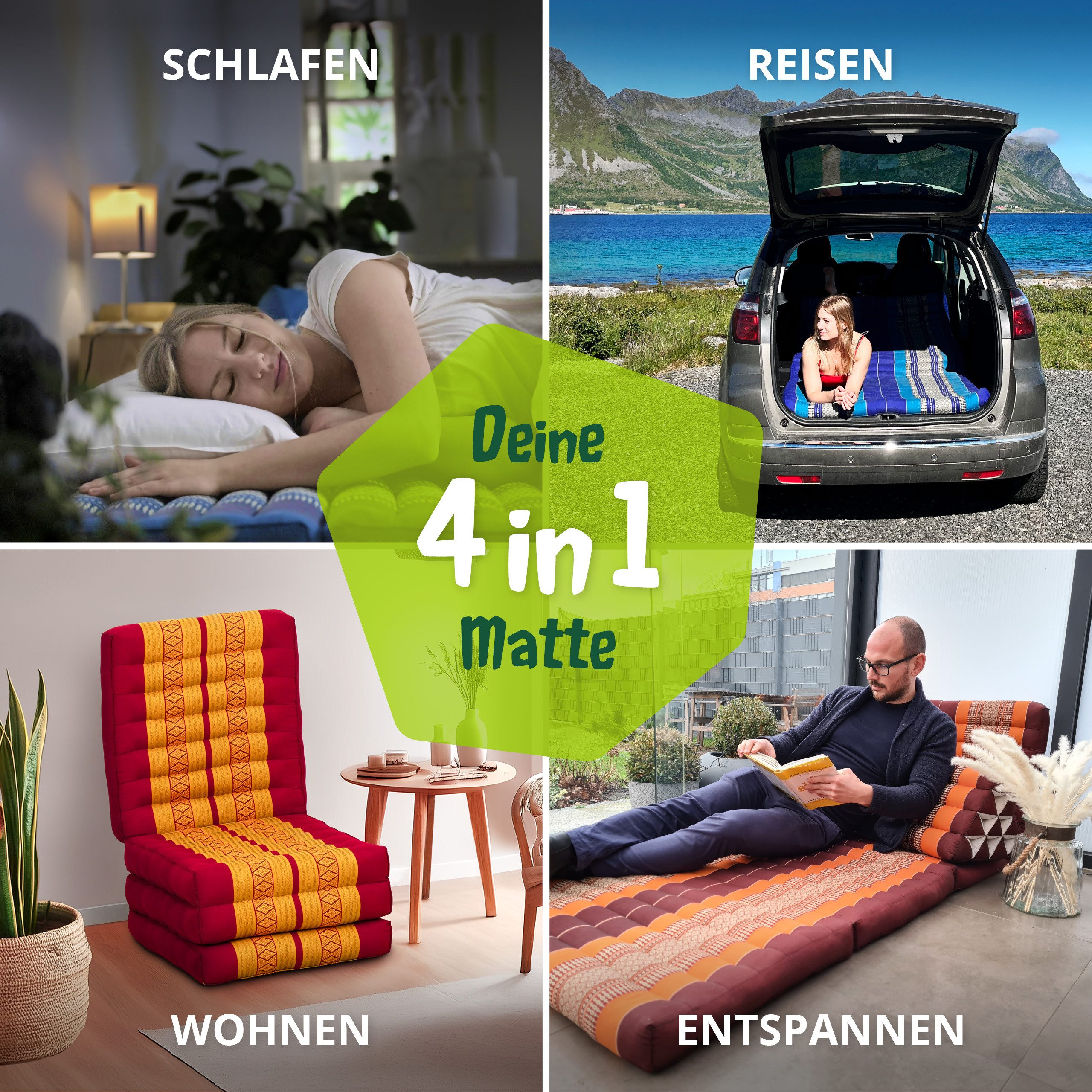 Klappmatratze 50 cm breit (Classic) - 200x50x8cm - Faltmatratze, livasia, 8 cm hoch, Kapok, vegan, handgefertigt