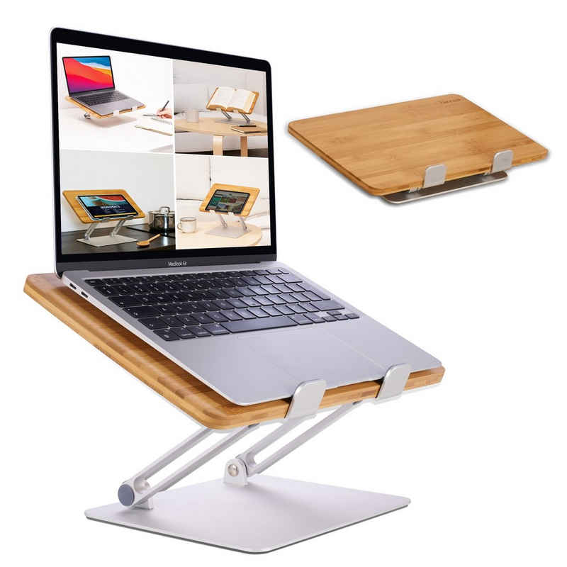 HENNEZ Laptop Ständer Höhenverstellbar Faltbar - Laptop Stand Stabil Laptop-Ständer, (Notebook Ständer, - Ipad Ständer Rechteckig aus Aluminum Bambus)