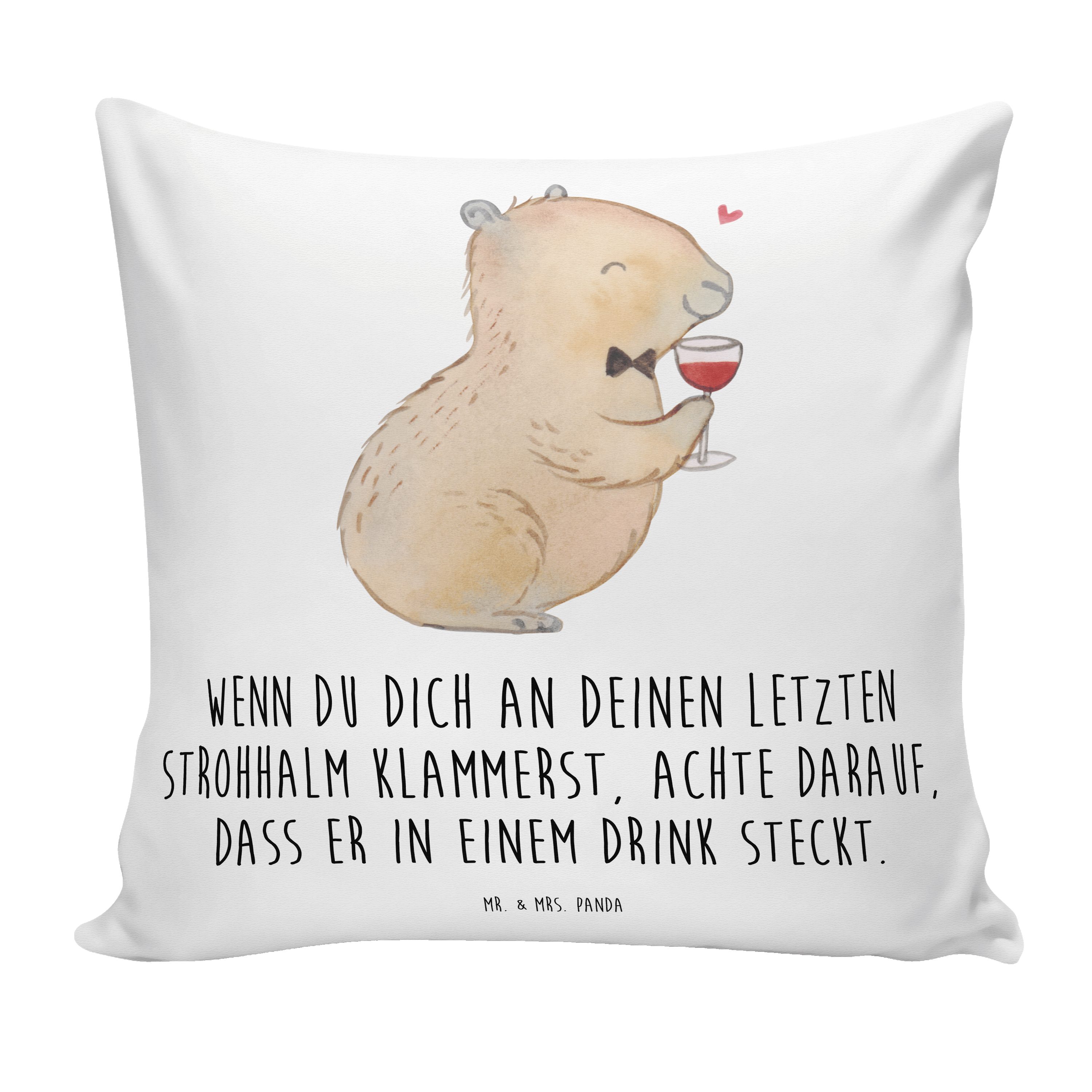 Mr. & Mrs. Panda Dekokissen Capybara Wein - Weiß - Geschenk, Heiterer Capybara, Kopfkissen, Adret