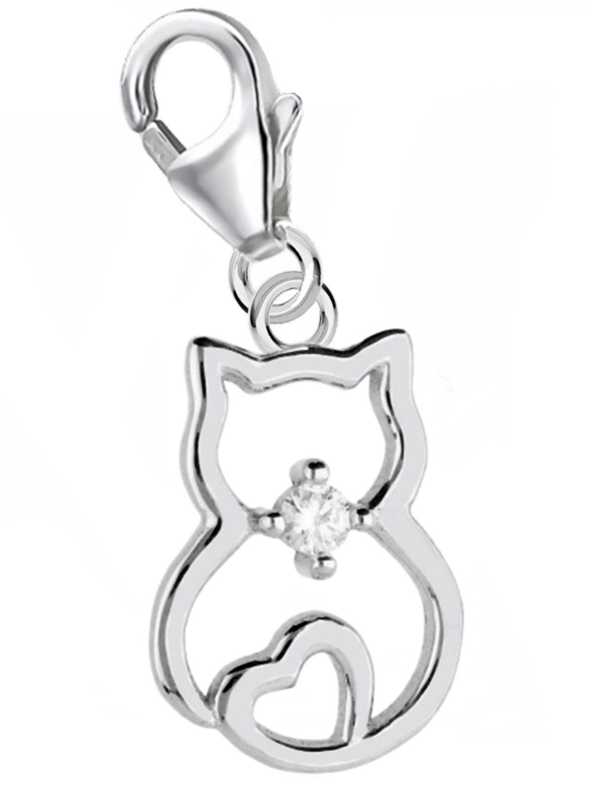 Goldene Hufeisen Charm-Einhänger Zirkonia Katze Charm 925 Sterling-Silber Anhänger für Armband, Rhodium überzogen anlaufgeschützt