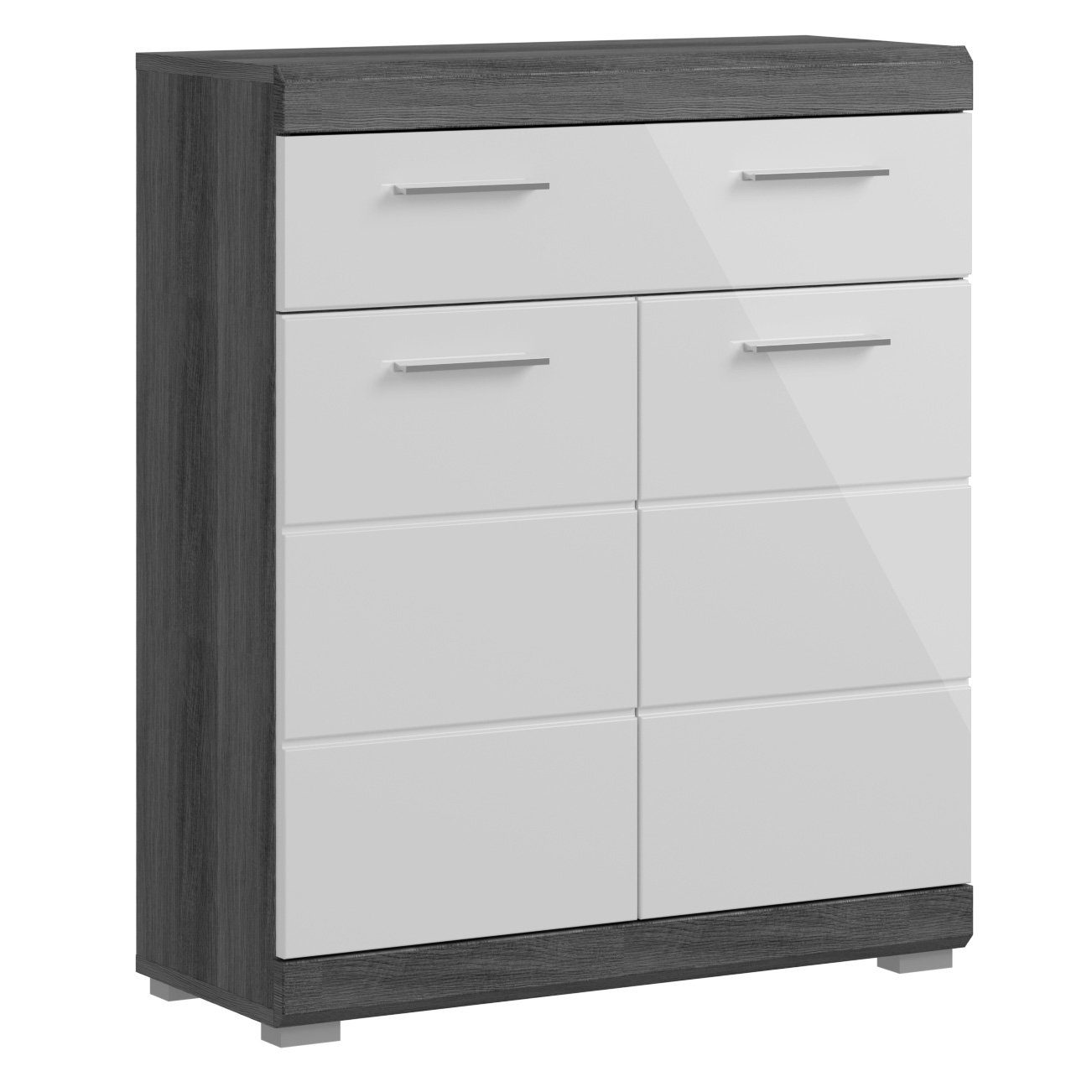 Newroom Kommode Yosh, Kommode Rauchsilber Weiß Hochglanz Modern Badschrank Standschrank Bad