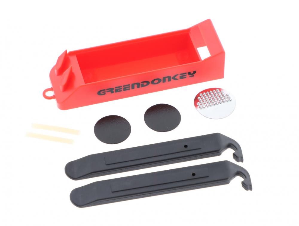 Greendonkey Fahrradreifenheber Greendonkey 1x Reifenheber Flickzeug Set + 1x Schlauch Schwalbe AV7A 2