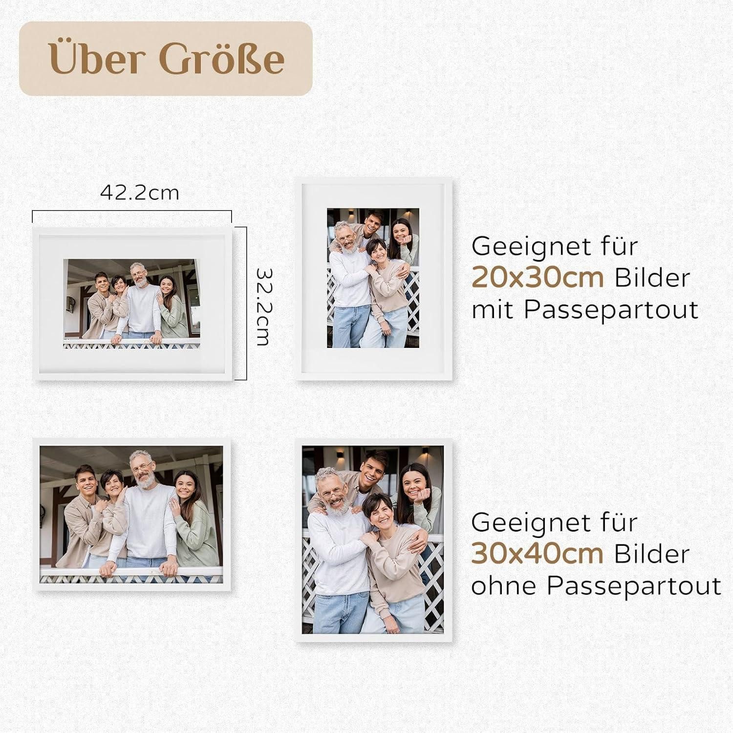LuxusKollektion Bilderrahmen-Set Bilderrahmen 3er Set Holzrahmen Acrylglas Foto Poster Weiß 30x40