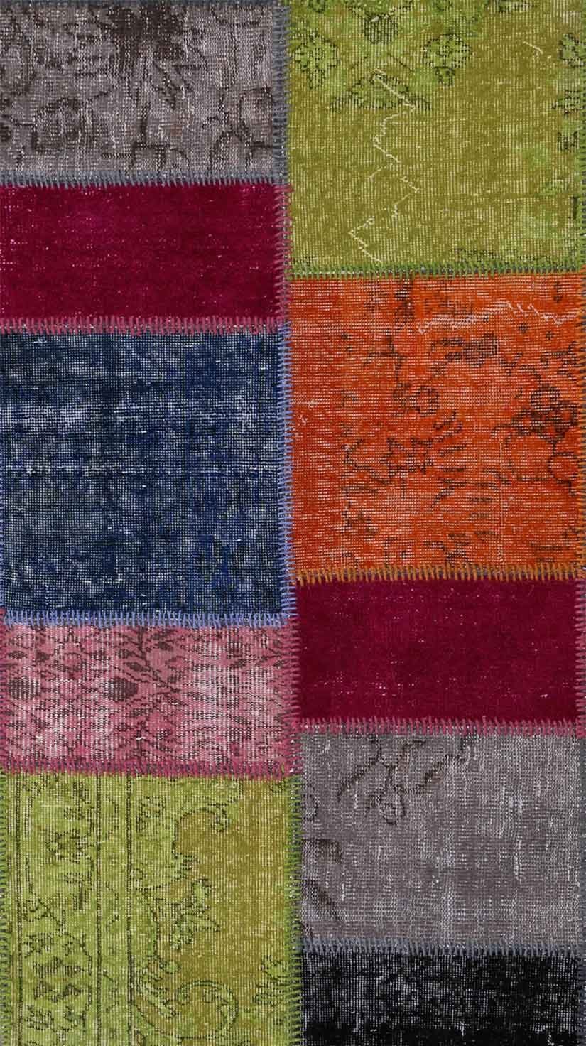 Vimoda Wollteppich Orientteppich Vintage Handgeknüpft, Rechteckig, Höhe: 5 mm, Patchwork Kariert, Hochwertiger, Original, Wohnzimmer, 90x160cm