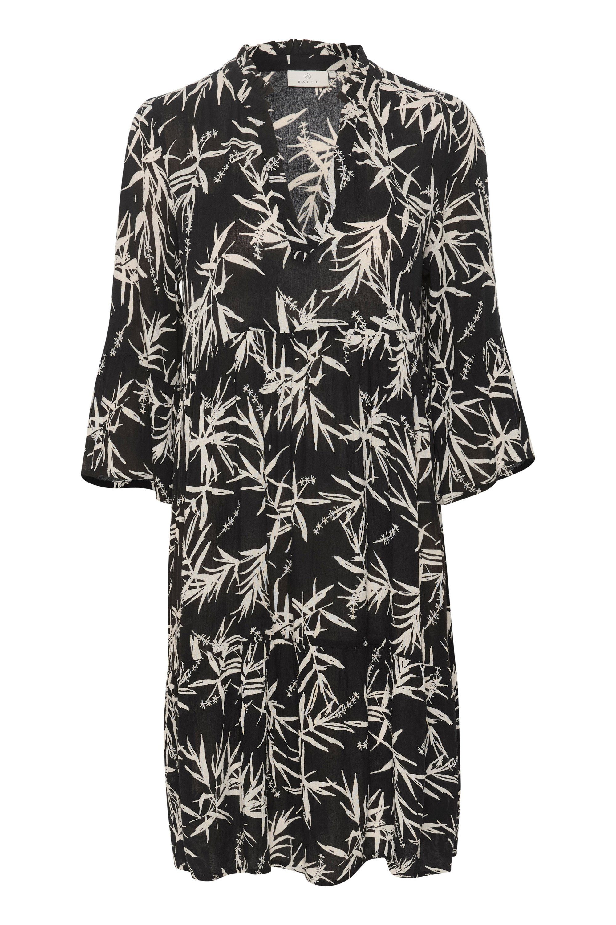KAFFE Jerseykleid Kleid KAhera Black White Leaf print